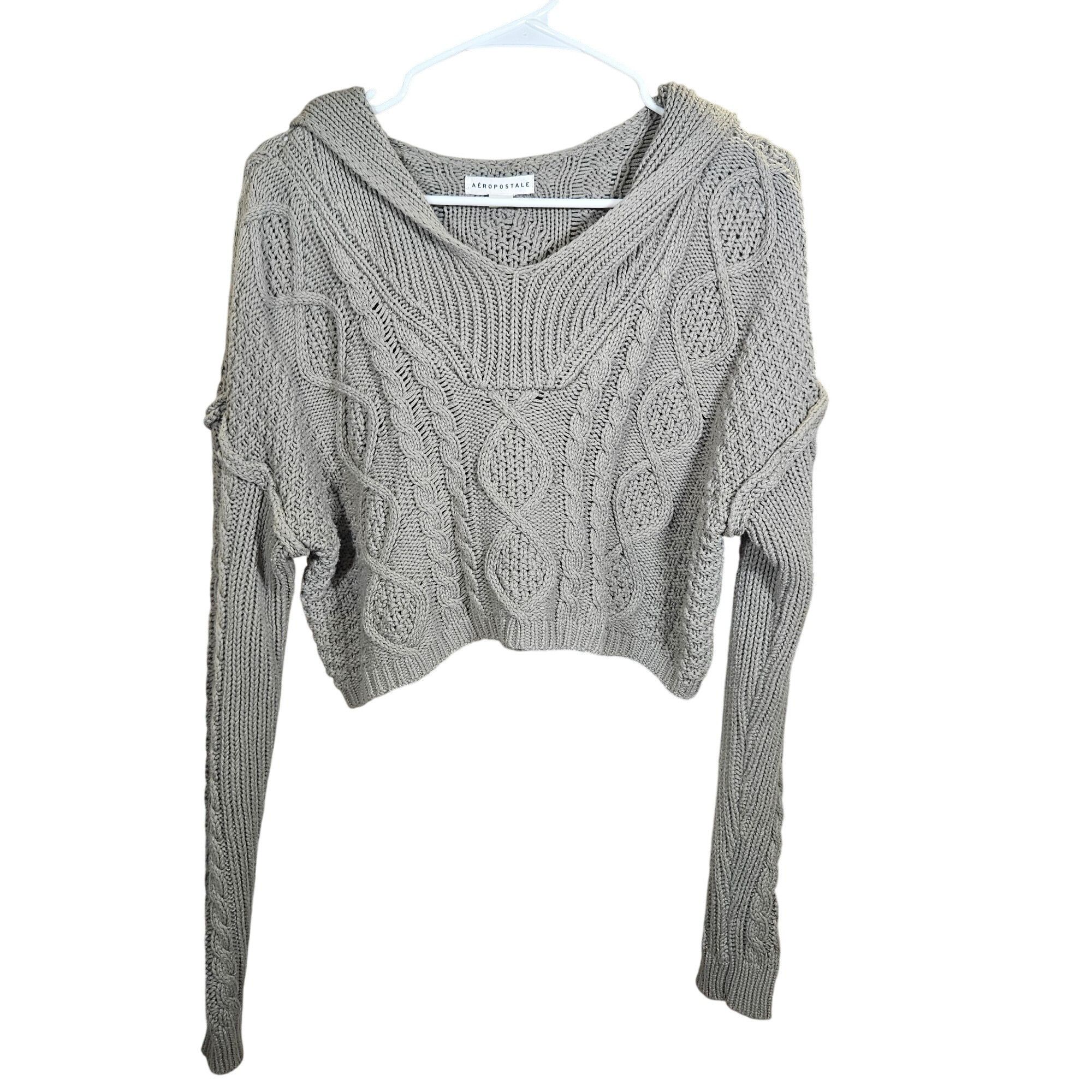 Aeropostale Aeropostale Crop Chunky Cable Sweater Gray L Academia Cozy Size L / US 10 / IT 46 - 2 Thumbnail