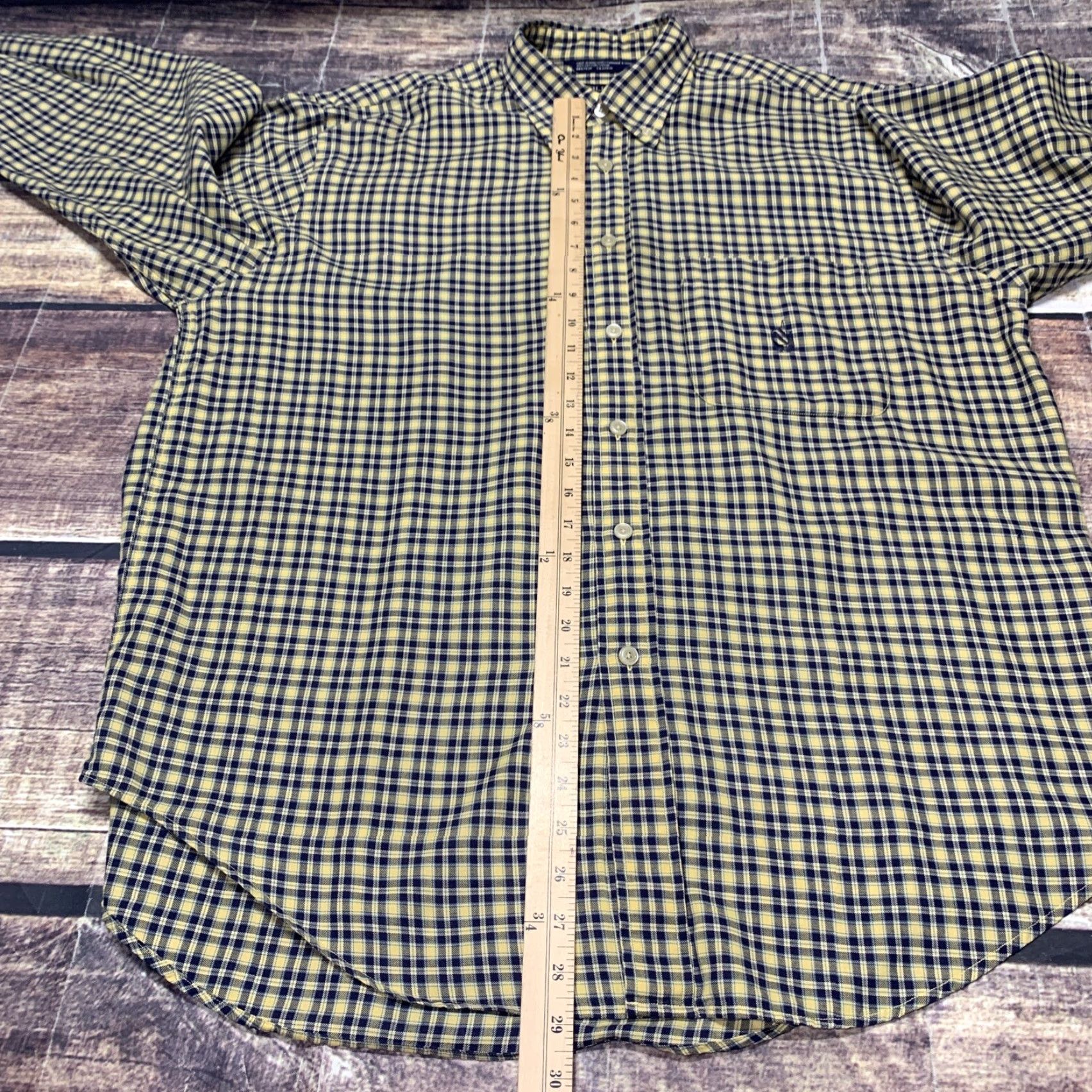 Nautica Nautica Button Down Long Sleeve Shirt Yellow Black Plaid Cotton Mens Size Large Size US L / EU 52-54 / 3 - 4 Thumbnail