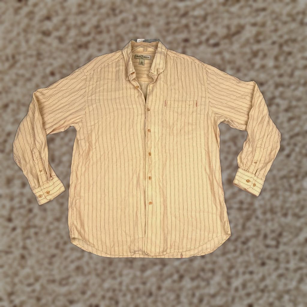 Tommy Bahama Tommy Bahama Shirt Men Large Yellow Button-Up Vertical Stripe 100% Tencel Slim Fit Casual Beach Aloha Size US L / EU 52-54 / 3 - 1 Thumbnail