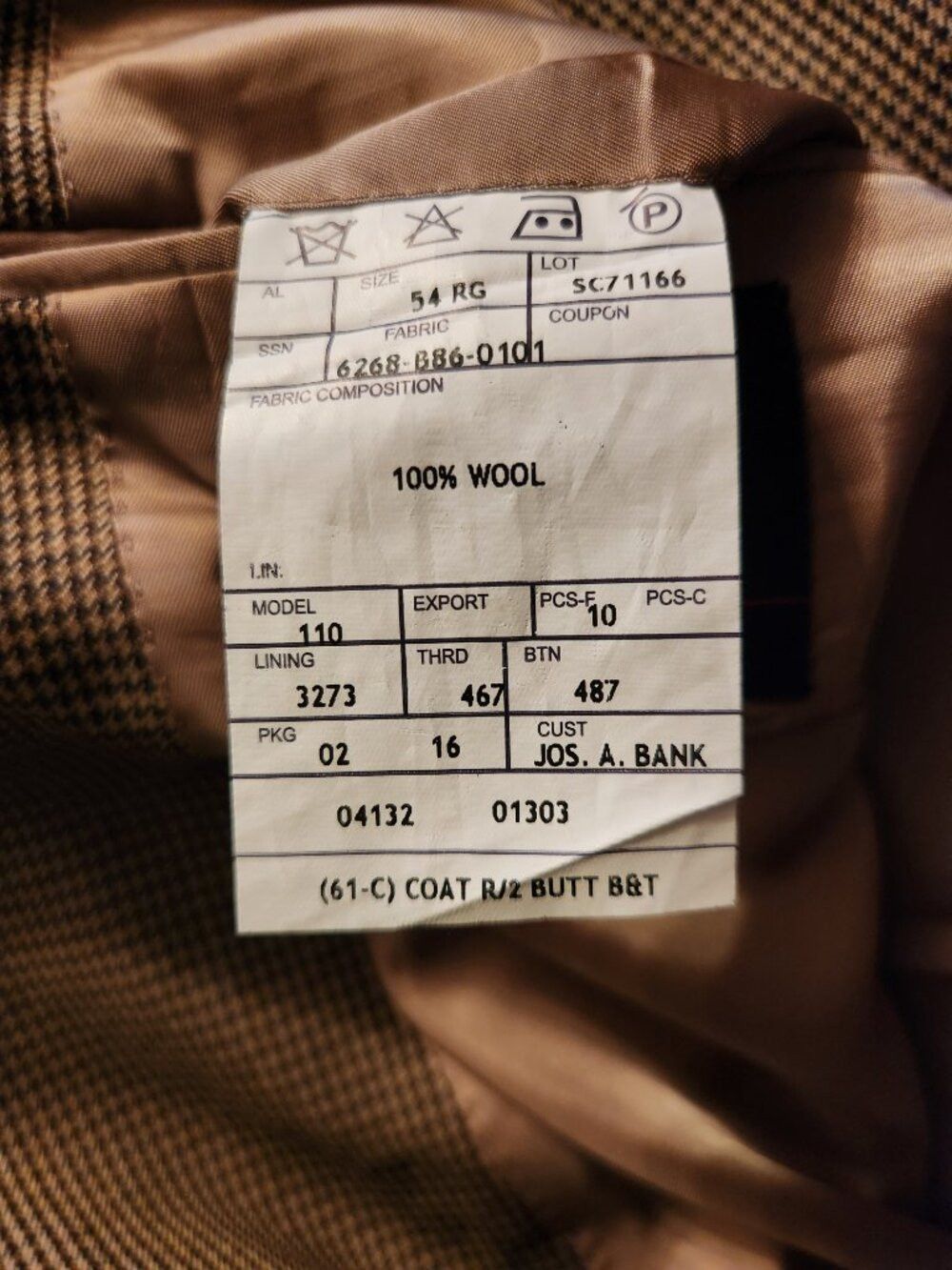 Jos. A. Bank Jos.a.bank men's brown 100%wool sport coat blazer jacket 54R Size 54R - 4 Thumbnail