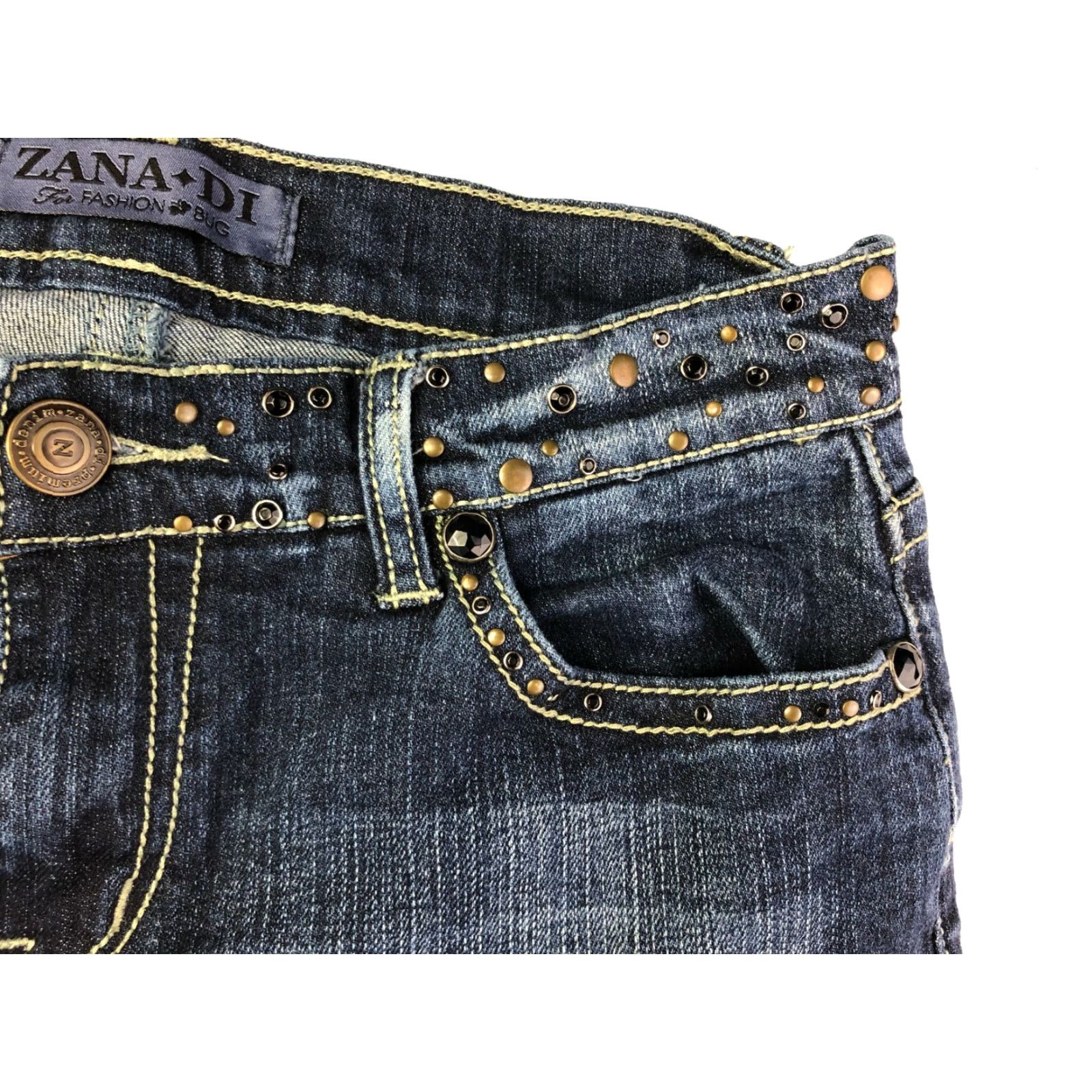 Denime Zana Di Bootcut Jeans Womens Size 8 28x28 Blue Denim Rhinestone Accented Vintage: No Regular Rise Mid 28 in Inseam Zip Closure Cotton Denim Size 30" / US 8 / IT 44 - 4 Thumbnail