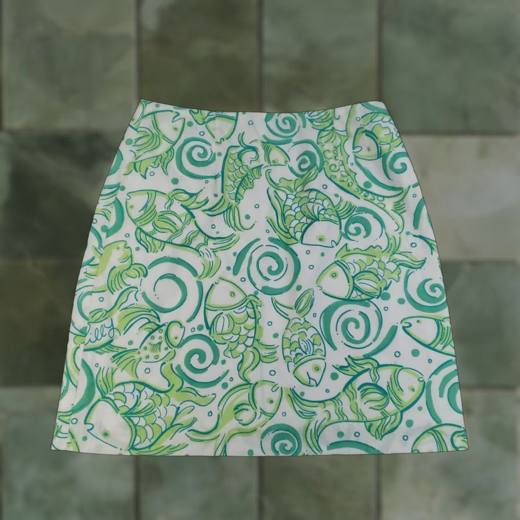 VTG Lilly Pulitzer Women's Skirt Size 6 Green Geometric Cotton Short Mini Casual