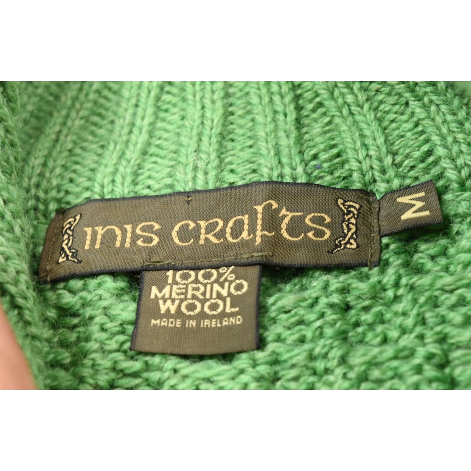 Vintage Inis Crafts Cable-Knit Sweater Womens M Green Merino Wool Full Zip Size M / US 6-8 / IT 42-44 - 6 Thumbnail