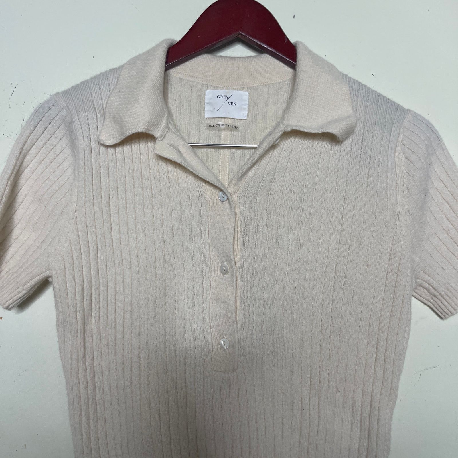 Other Grey Ven Emma Ribbed Polo Top Wool Cashmere in Cream Sz M Size M / US 6-8 / IT 42-44 - 5 Thumbnail
