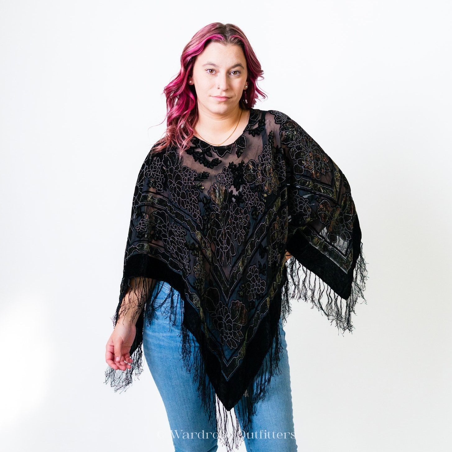 XOXO Black Flowy Witchy Sheer Paisley Poncho Shrug Pullover Size ONE SIZE - 1 Thumbnail