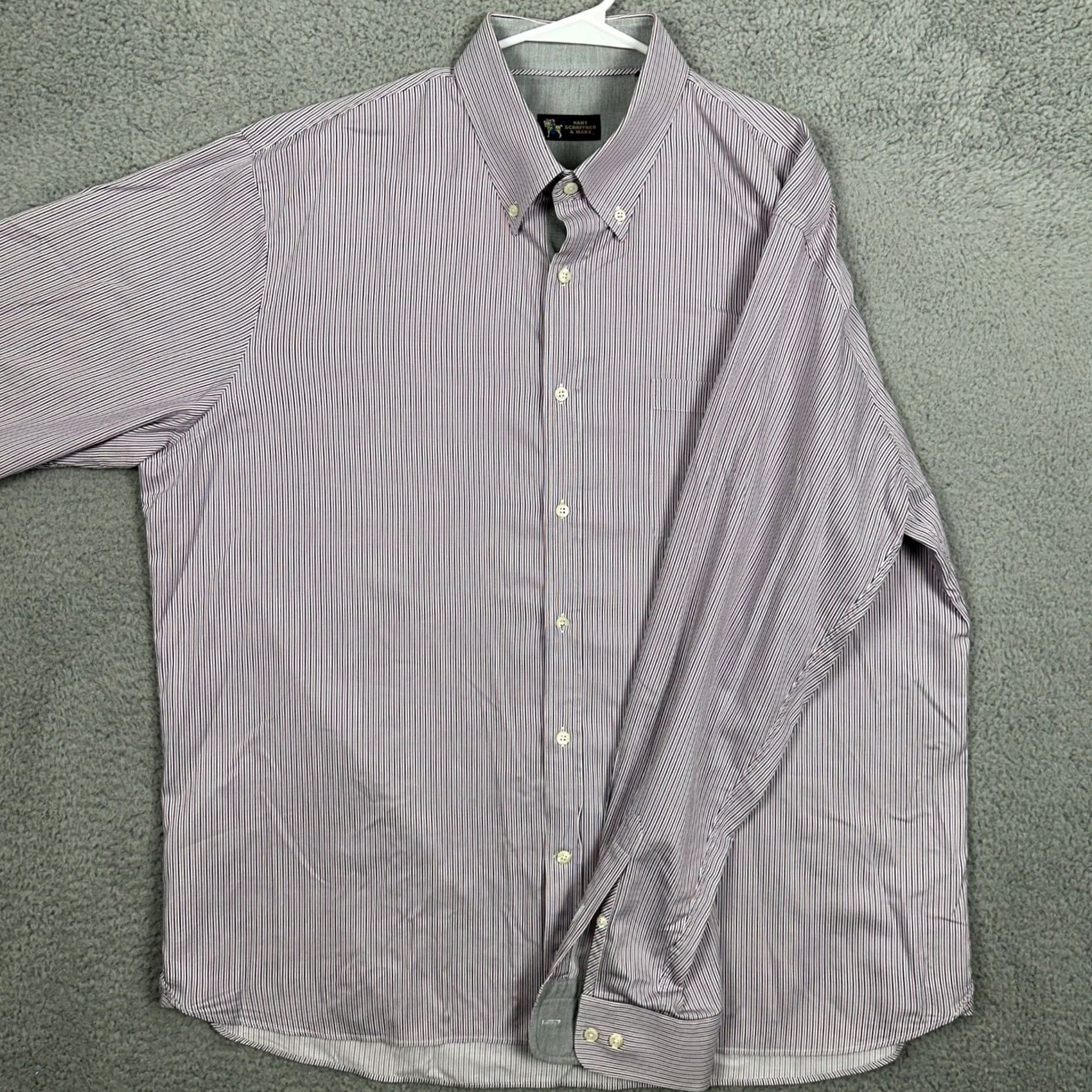 Hart Schaffner Marx Hart Schaffner Marx Mens Shirt Button Down Long Sleeve Striped Cotton 2XL Purple Navy Wrinkle Resistant Pockets Casual Workwear Business Mens Size US XXL / EU 58 / 5 - 2 Thumbnail