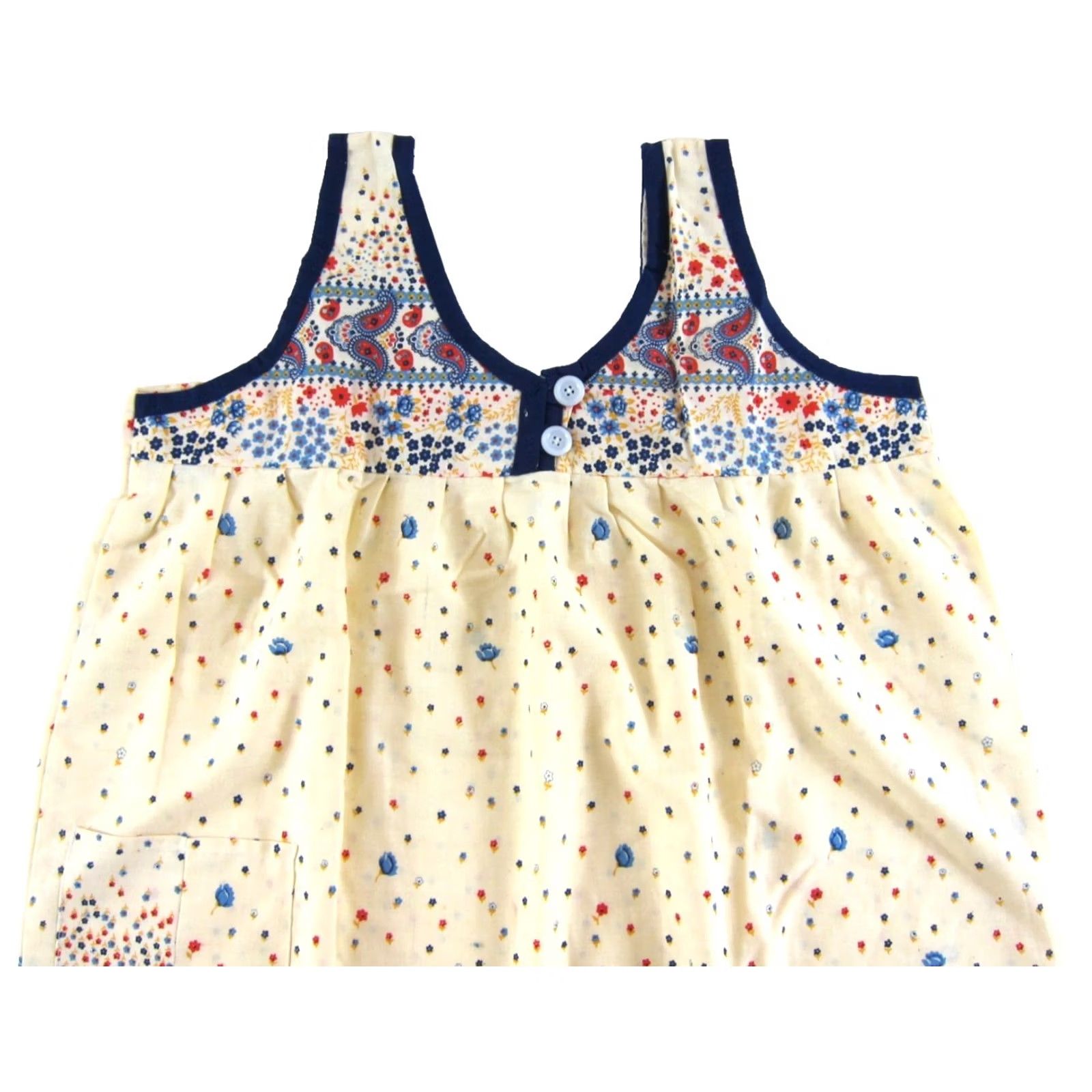 Vintage VTG New Handmade Cotton Ivory Blue Red Floral Paisley Midi Pocket Tank Dress L Size L / US 10 / IT 46 - 3 Thumbnail