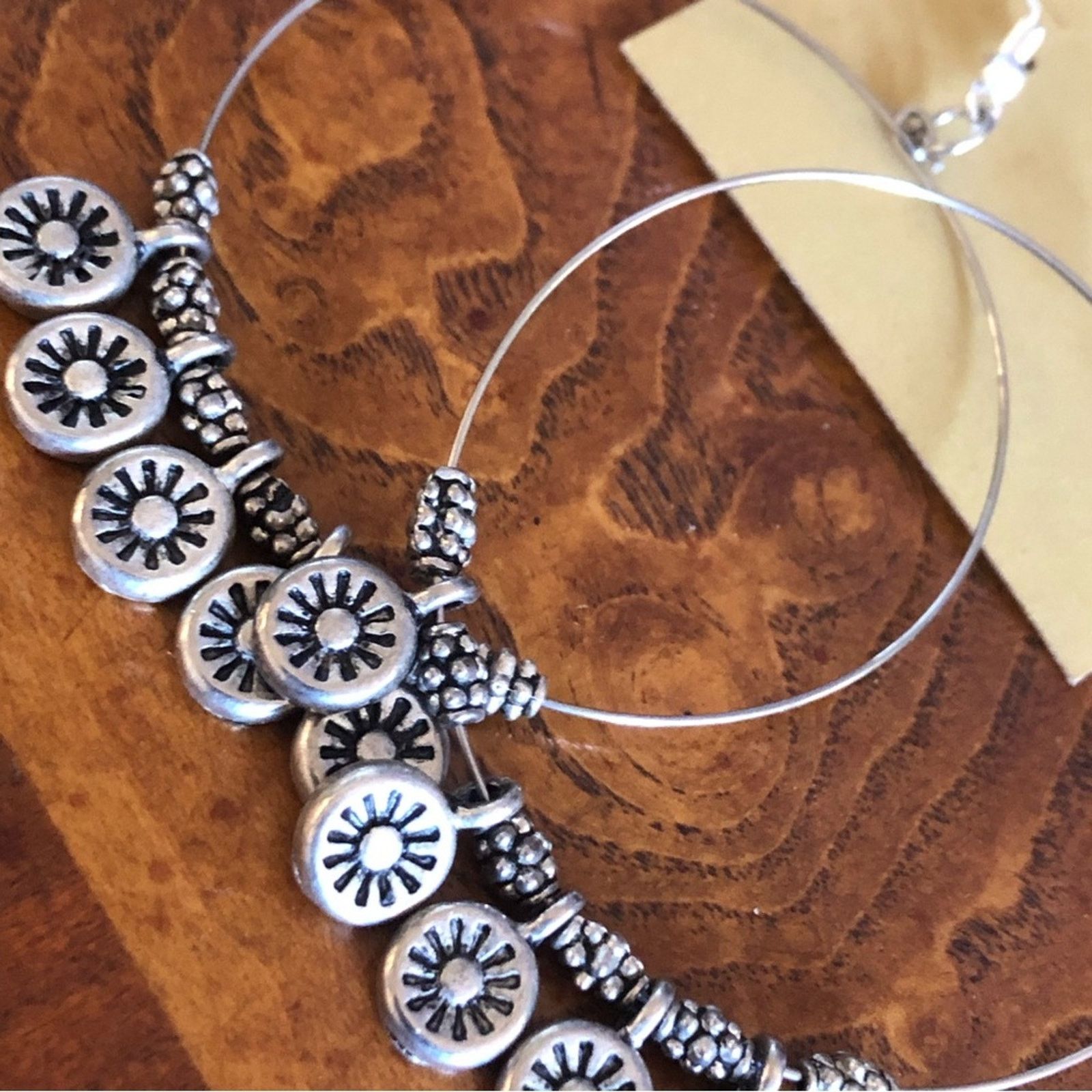 Handmade Handcrafted silver wire beaded large earrings Size ONE SIZE - 2 Thumbnail