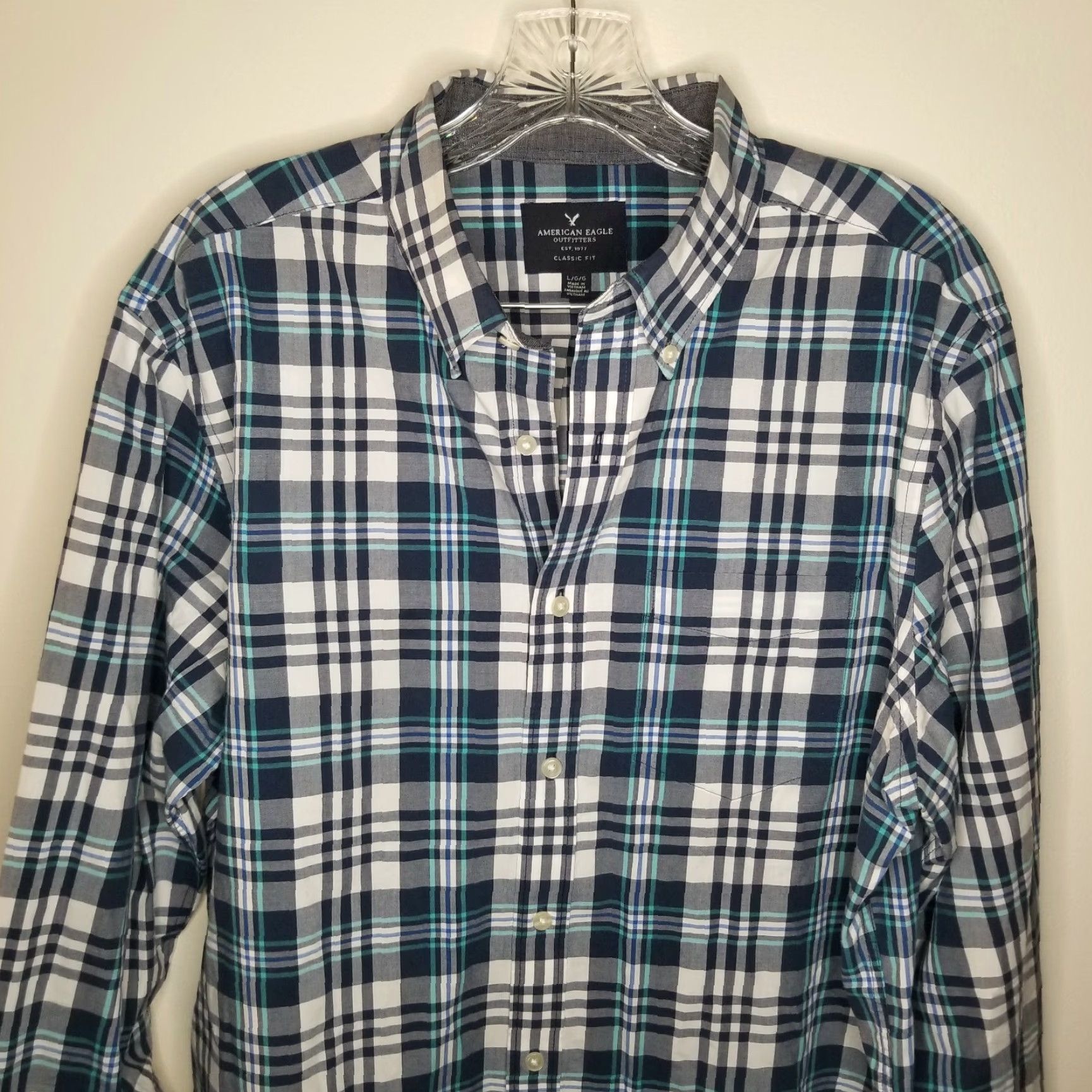 American Eagle Outfitters American Eagle Mens Button-Up Shirt Long Sleeve Plaid Blue Size L Classic Fit Men Size US L / EU 52-54 / 3 - 2 Thumbnail