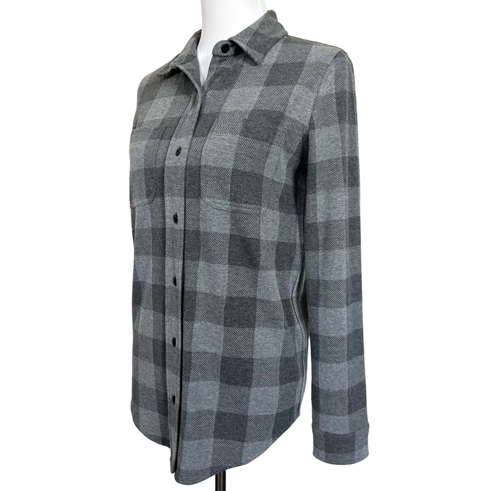 Quince Quince Women’s Plaid Fleece Top Gray Button Front Long Sleeve Sz S Shirt Womens Set Stretch Size S / US 4 / IT 40 - 2 Thumbnail