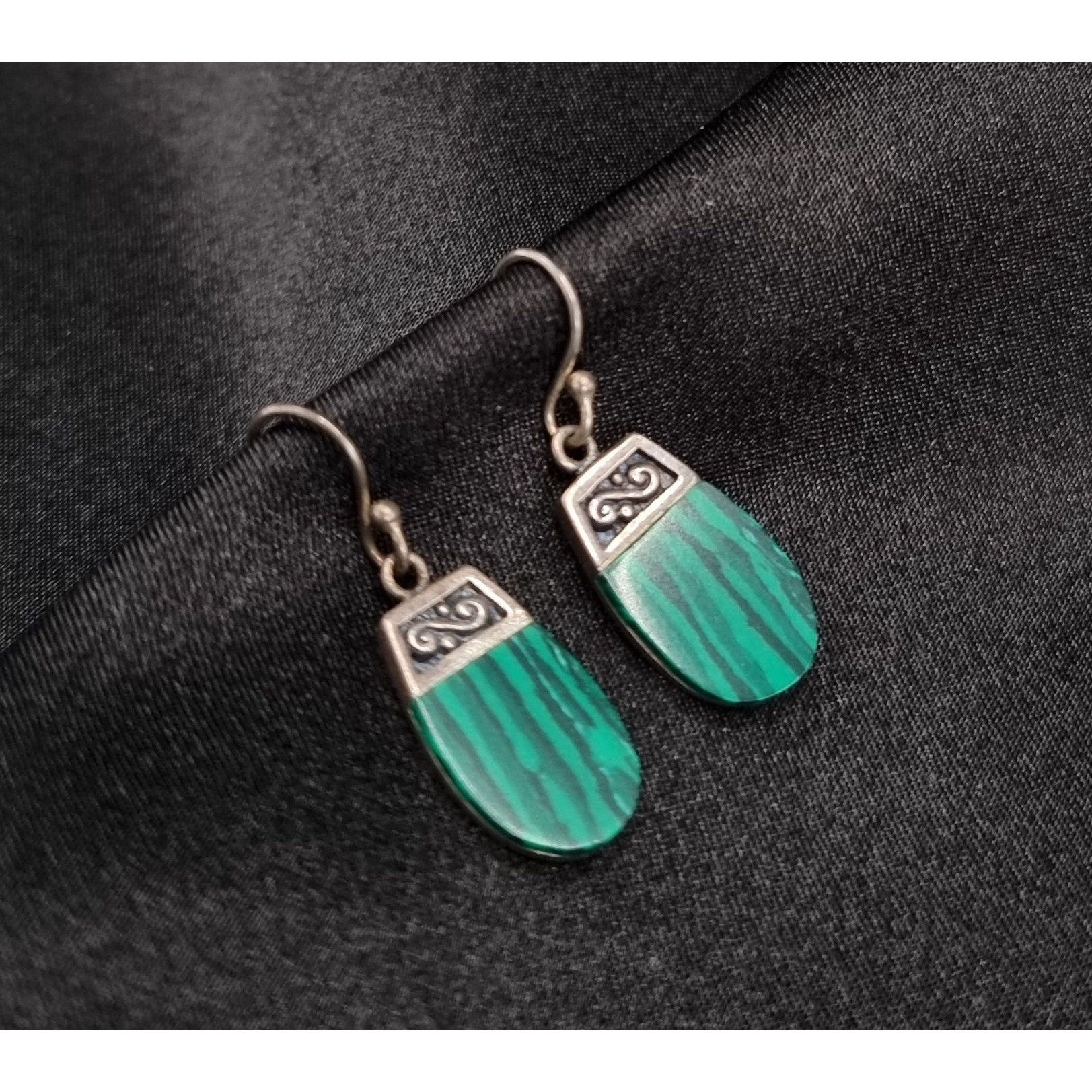 Vintage Vintage Early 2000's Malachite 925 Sterling Silver Dangle Ea Size ONE SIZE - 1 Thumbnail