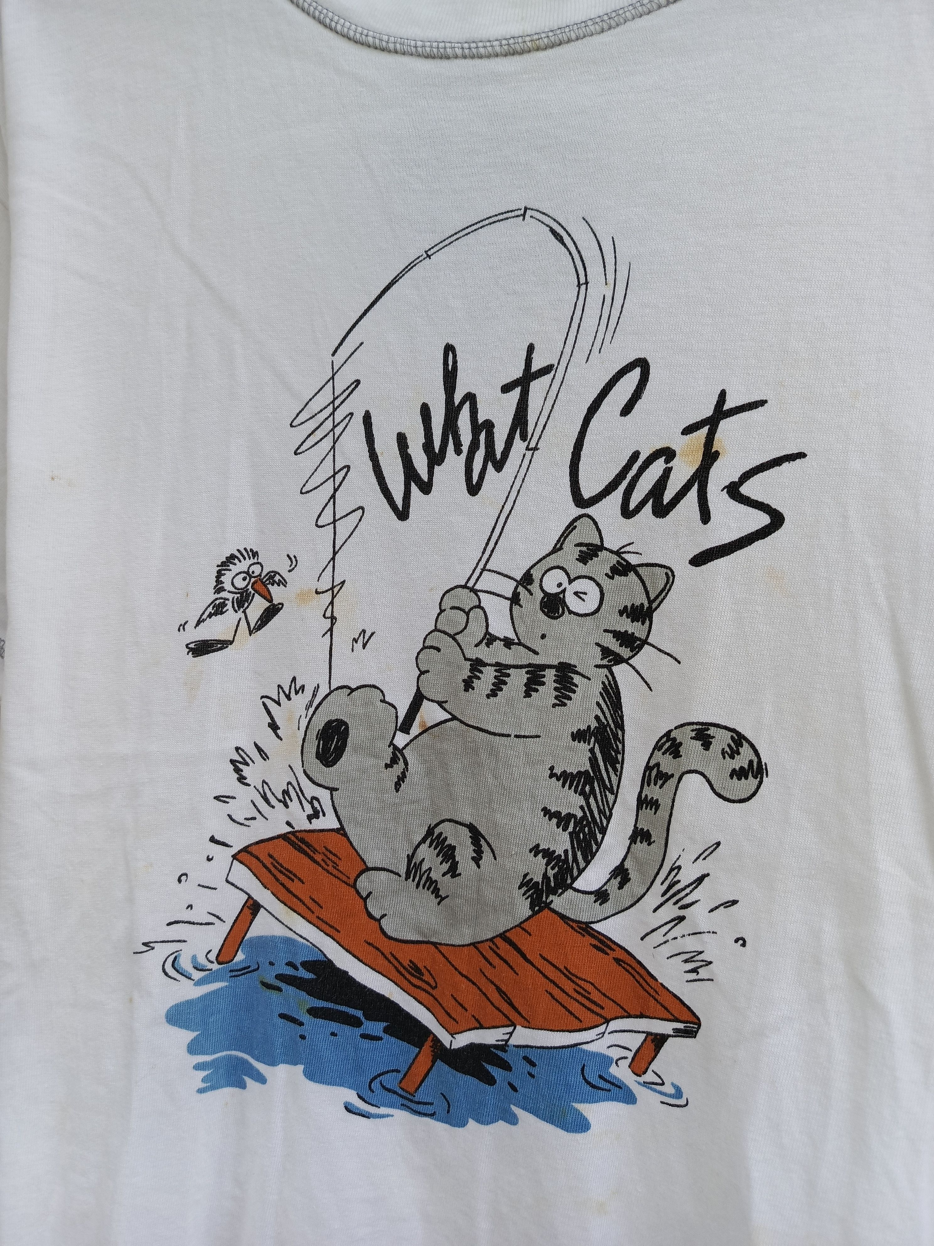 Vintage Vintage What Cats Graphic Tee Cartoon Fishing Cat Print Size US M / EU 48-50 / 2 - 3 Thumbnail