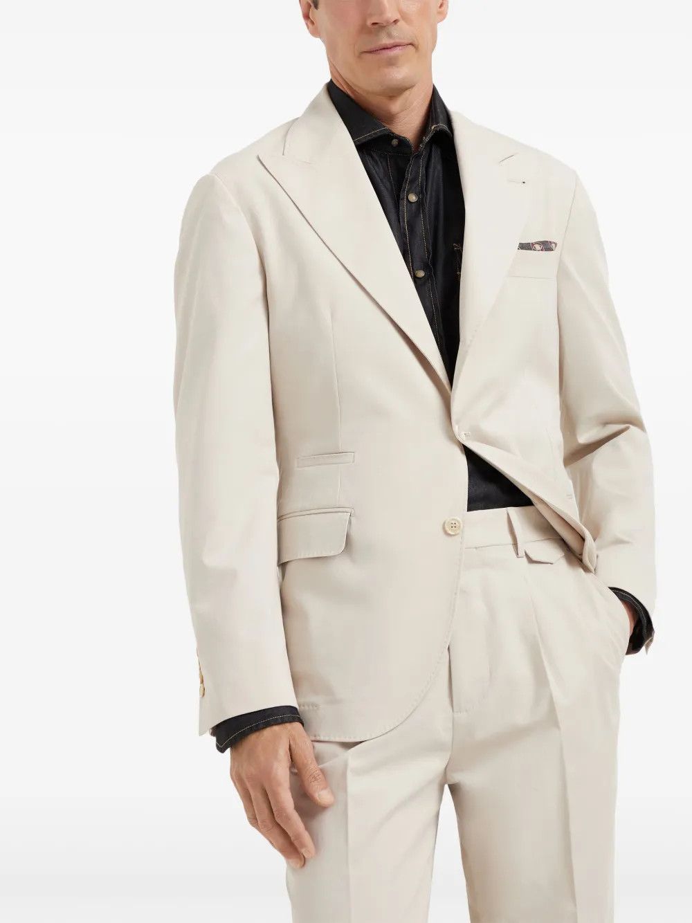 Brunello Cucinelli o1w1db11125 Gabardine Large Lapels Jacket in Beige Size US M / EU 48-50 / 2 - 2 Thumbnail