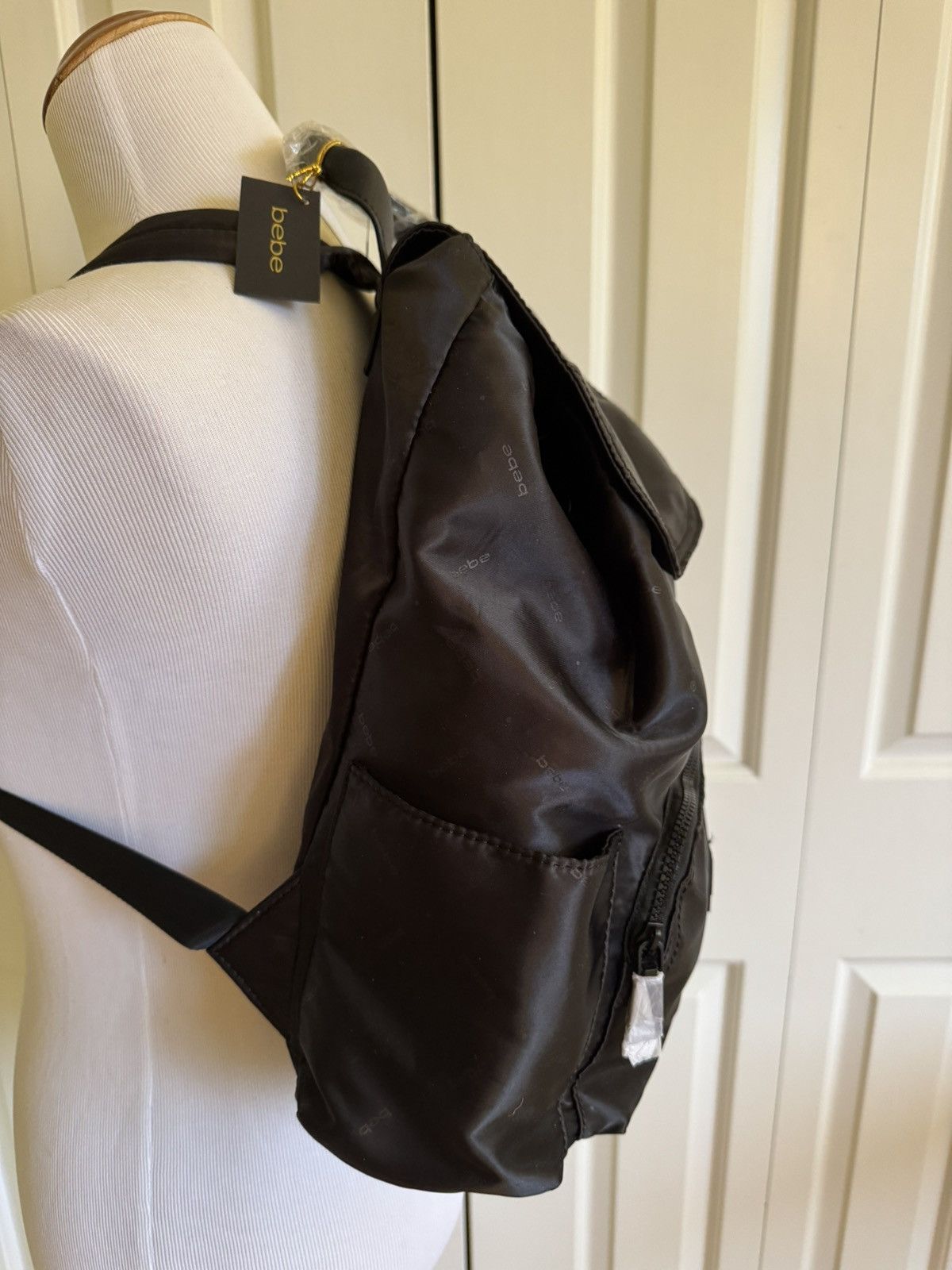 Bebe BEBE ICON Black Nylon Flap Backpack NWT $78 Size ONE SIZE - 3 Thumbnail