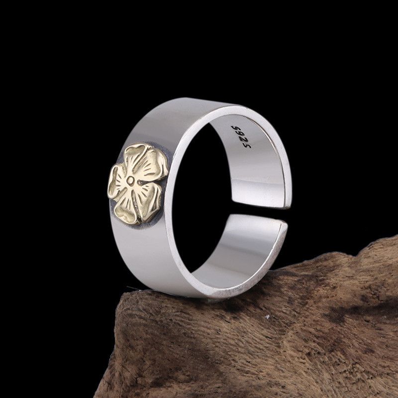 Jewelry Flower Dark Jewelry Rings Open Size Chrome Ring (Size 7-13) Size ONE SIZE - 3 Thumbnail