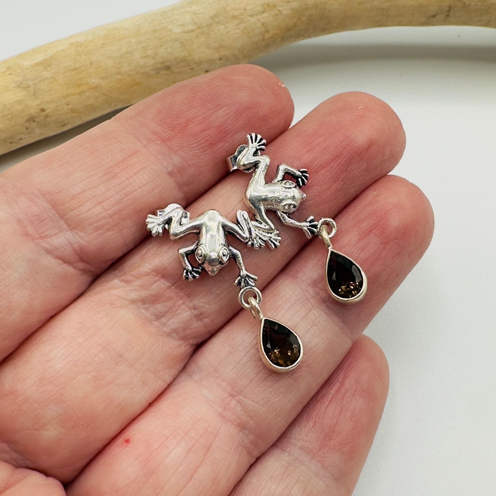The Unbranded Brand Sterling Silver Frog Smoky Topaz Earrings-Dangle Earrings Size ONE SIZE - 4 Thumbnail