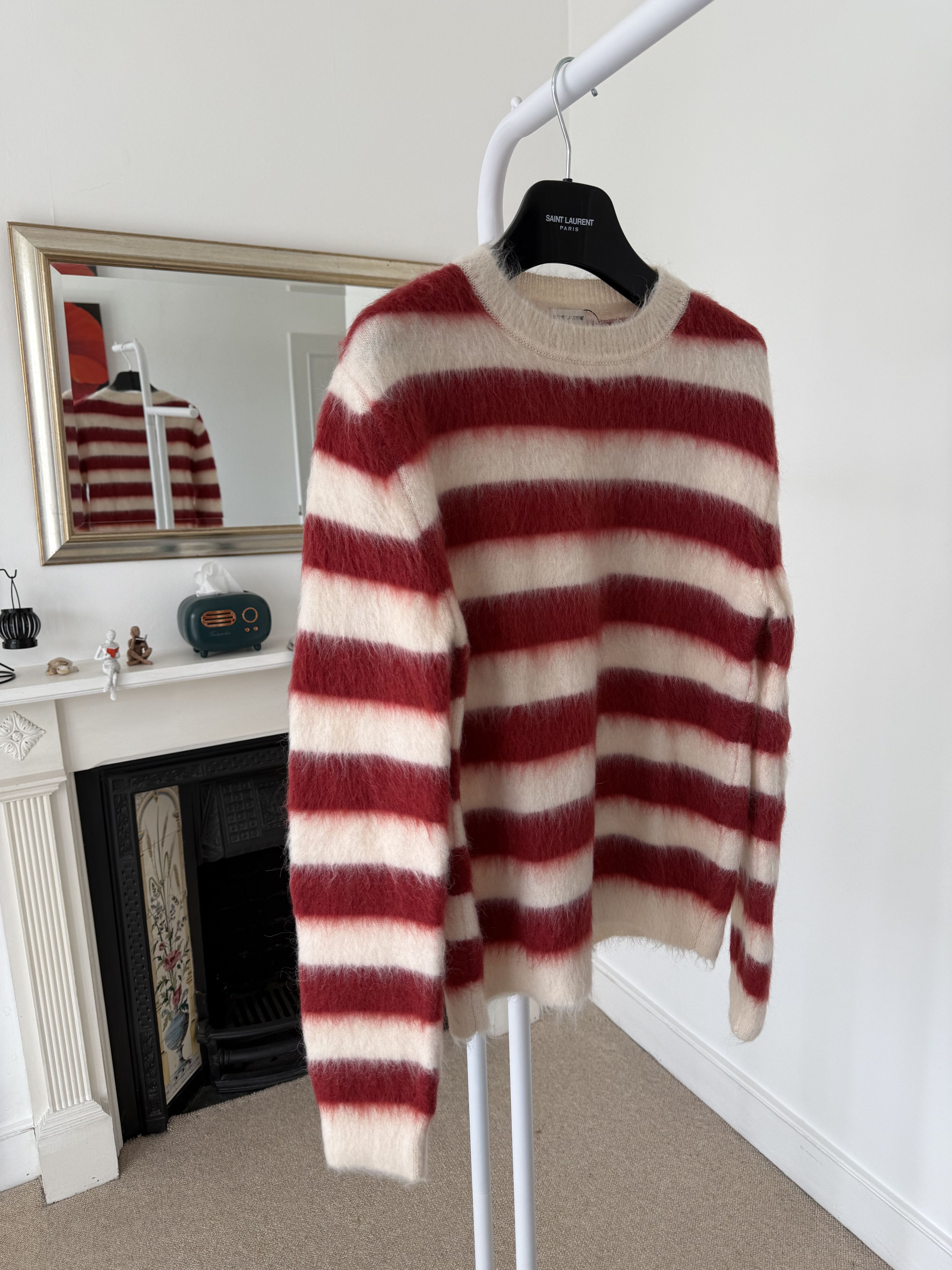 Saint Laurent Paris Saint Laurent Red/White Striped Mohair Sweater Size US M / EU 48-50 / 2 - 6 Thumbnail
