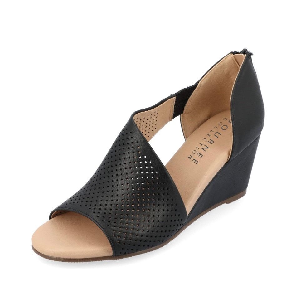 Journee Collection Women's Aretha Wedge Sandals Black 8W NIB
