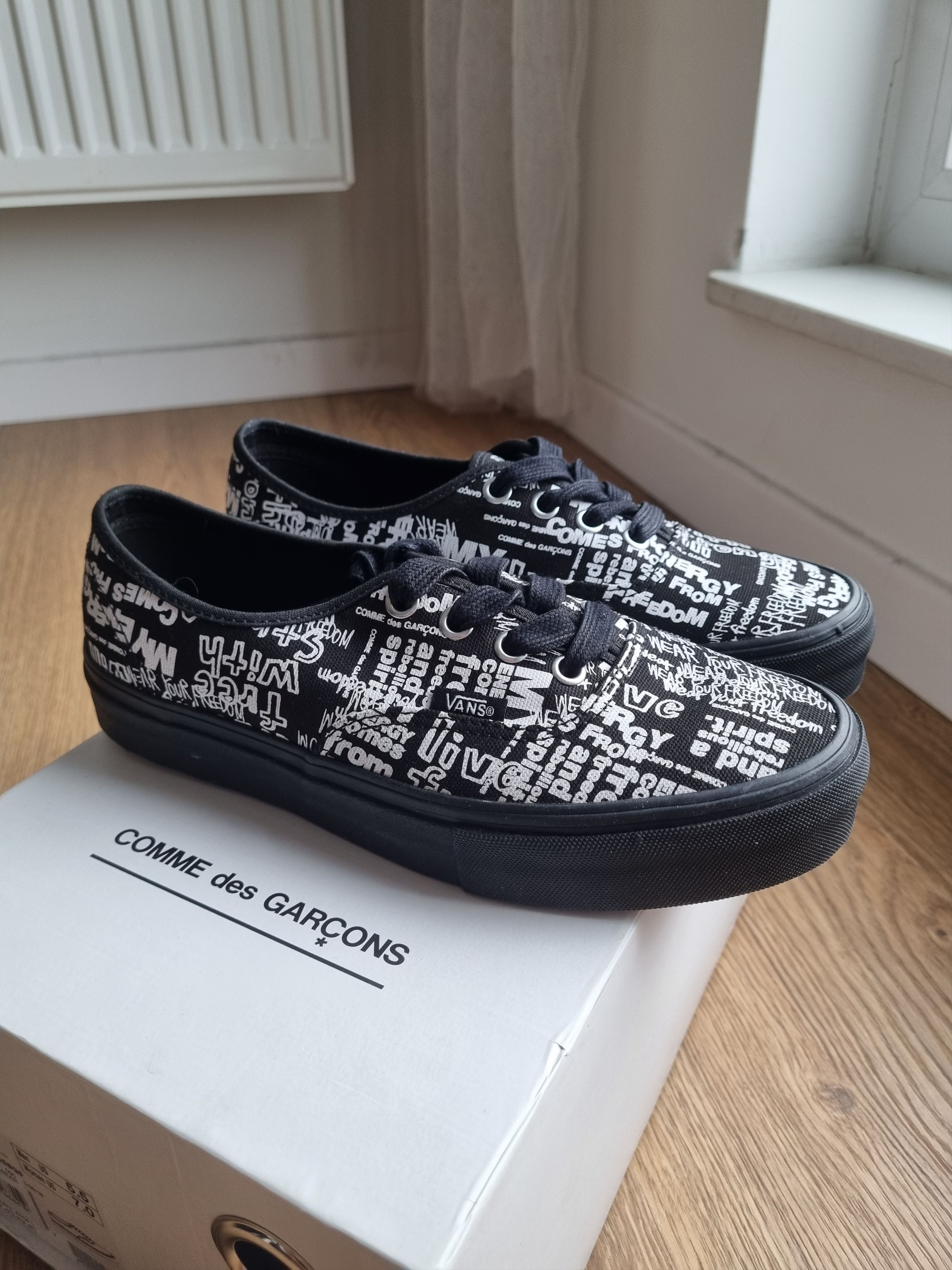 image of Authentic Comme Des Garcons Black Message Shoes in Black White, Women's (Size 7)