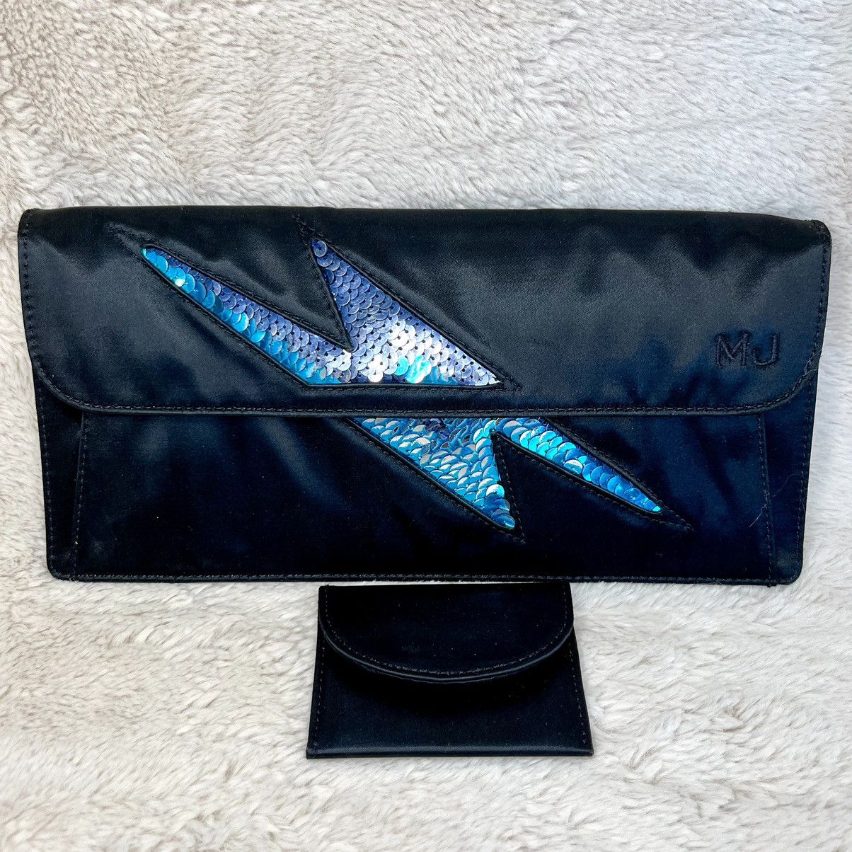 Marc Jacobs Sequin Black Satin Lightning Bolt Clutch