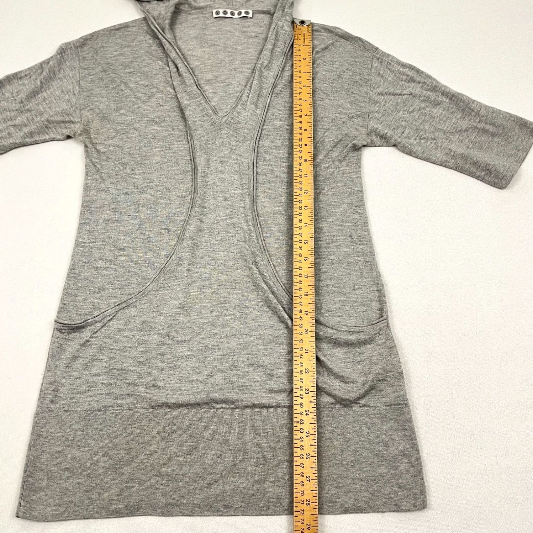 Vintage Kokun Sweater Womens M Gray Cashmere Bamboo Hooded V-Neck Pullover 3/4 Sleeve Size M / US 6-8 / IT 42-44 - 4 Thumbnail