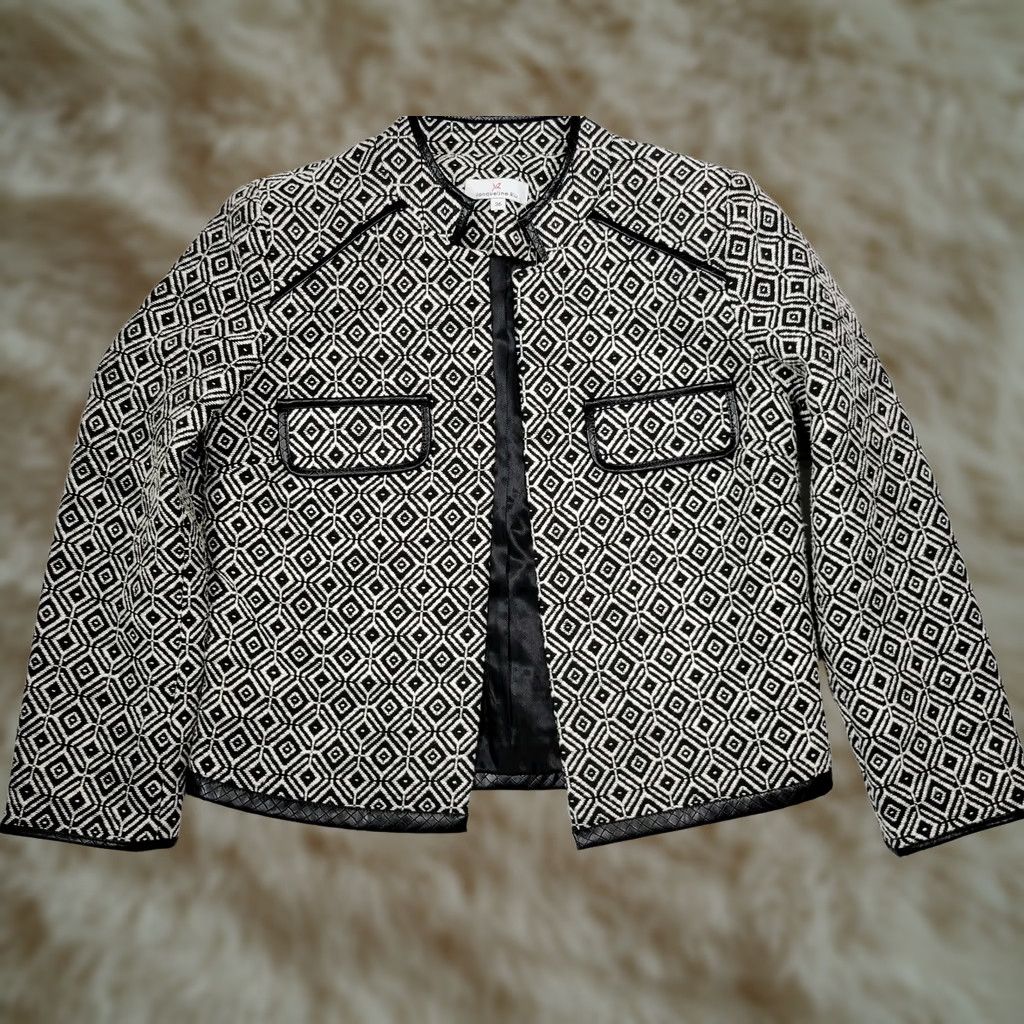 Vintage VINTAGE Jacqueline Riu Tweed Blazer Jacket Open Front Lined Sz 36 Geometric Gray New Blazer Women's 36 Gray Geometric Tweed Jacket Size XS / US 0-2 / IT 36-38 - 1 Thumbnail