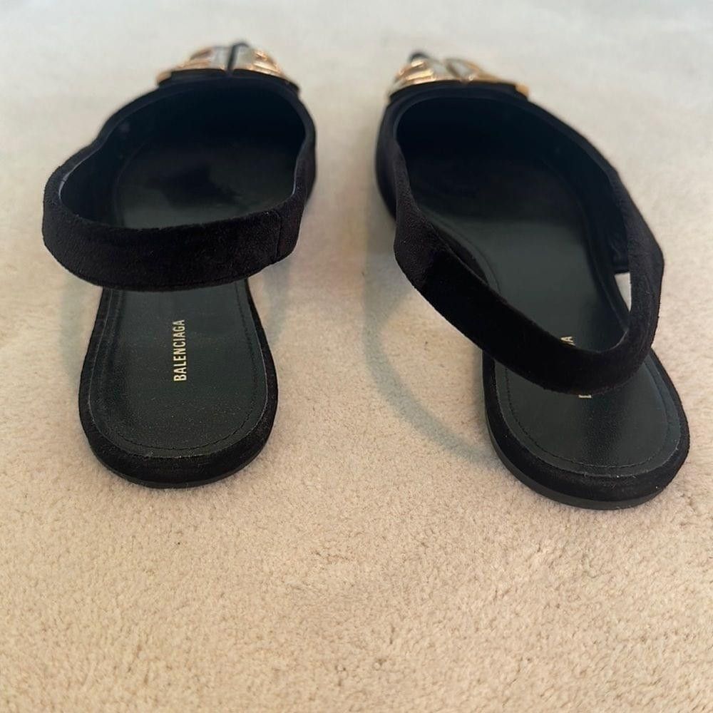 Balenciaga Balenciaga Black Velvet BB Knife Slingback Flats Size US 8.5 / IT 38.5 - 4 Thumbnail