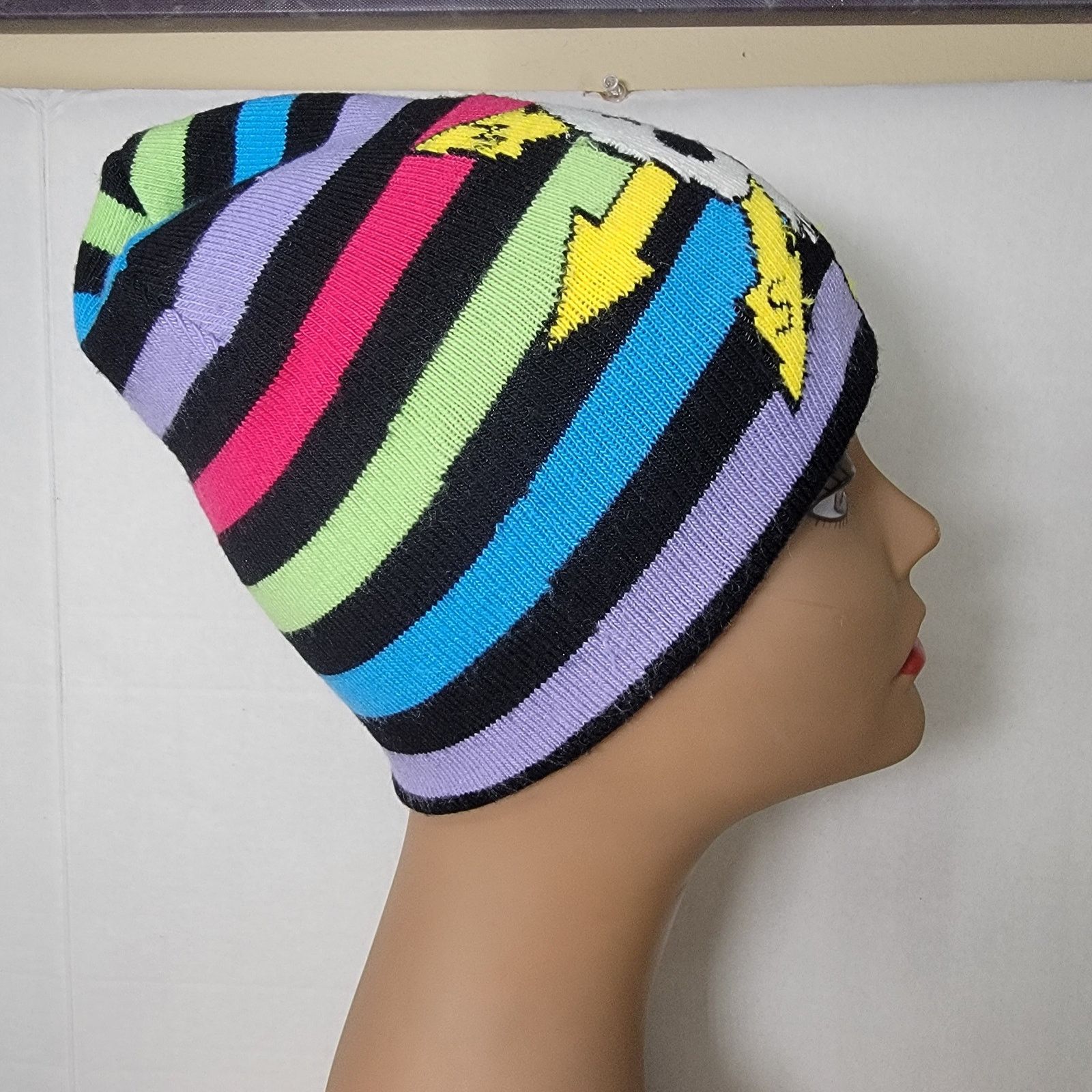 Other Multi Stripe Knit Beanie w/ XIII Skull and Chaos Star Symbol Size ONE SIZE - 3 Thumbnail