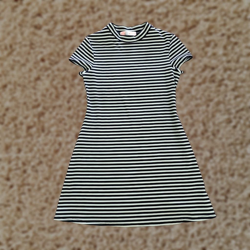 Free People FP People Dress Women Medium Green Blue Striped A Line Short Sleeve Casual Basic Size M / US 6-8 / IT 42-44 - 1 Thumbnail
