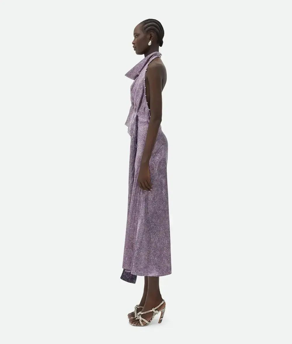 Bottega Veneta o1n1vont1225 Beaded Cupro Midi Dress in Lilac Size M / US 6-8 / IT 42-44 - 2 Thumbnail