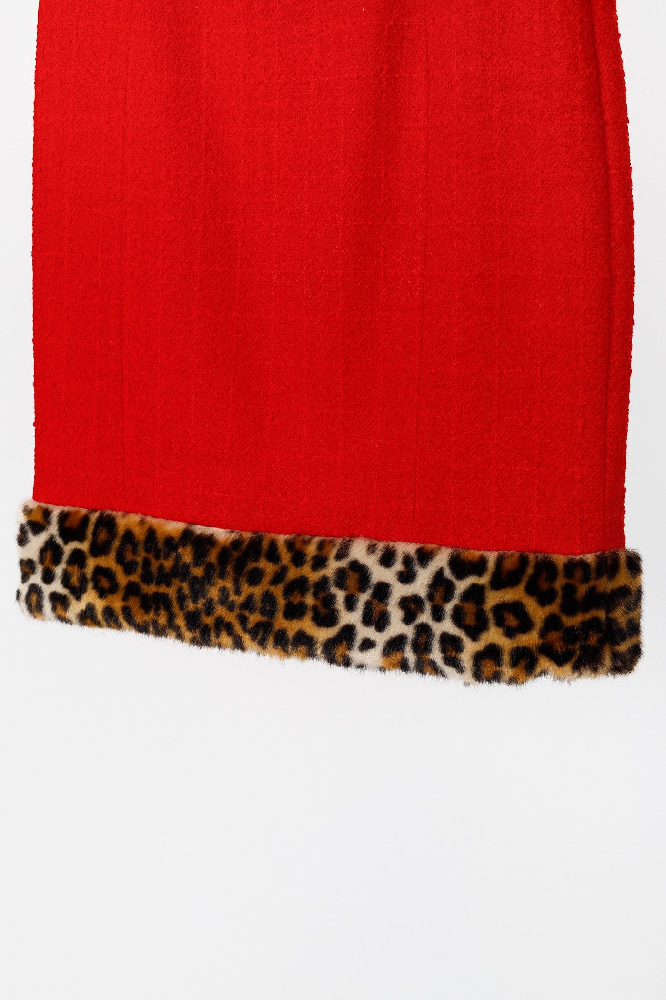 Moschino Moschino PF/21 Red Tweed Leopard-Faux-Fur-Hem Pencil Skirt Size 30" / US 8 / IT 44 - 5 Thumbnail