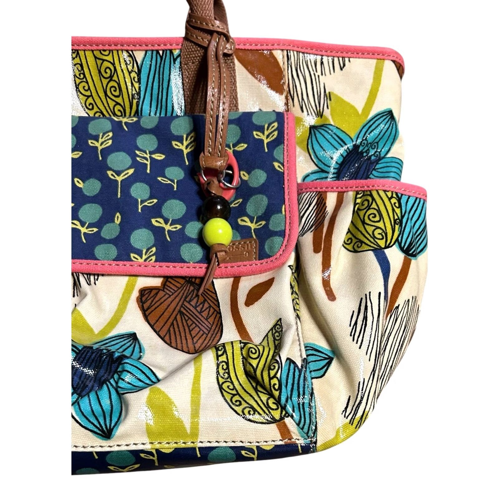 Fossil Fossil Key Per Diaper Bag XL Tote Coated Canvas Taupe Beige Leaf Flower Women's Tote, Floral, Boho, Classic, Colorful Size L / US 10 / IT 46 - 3 Thumbnail