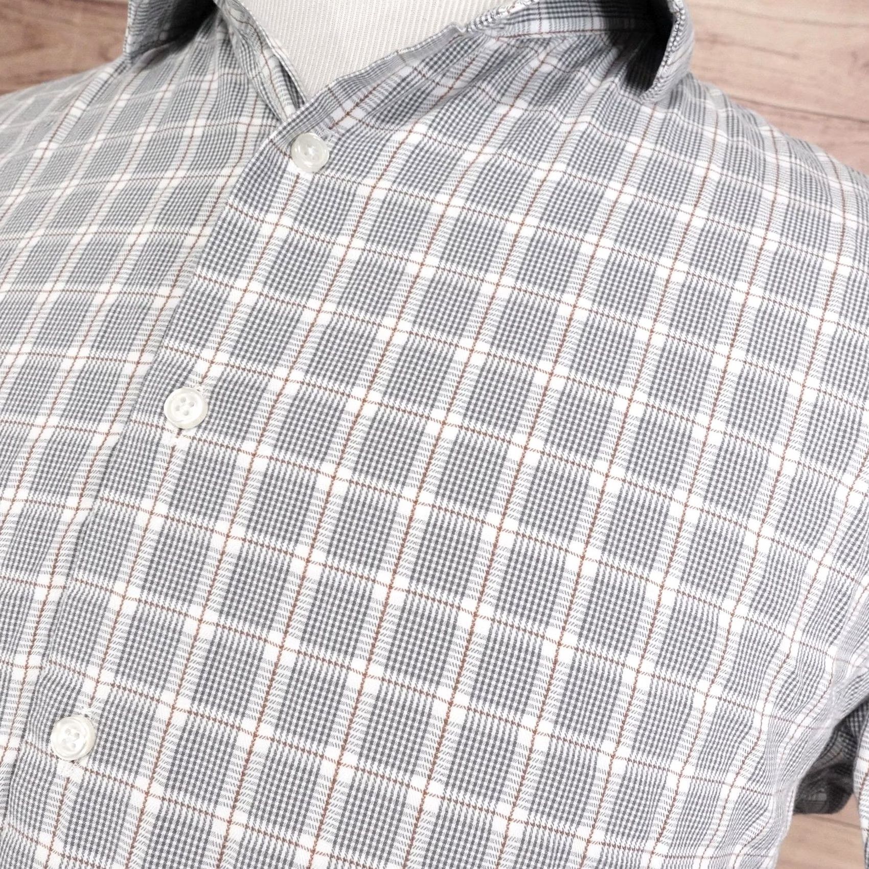 Nordstrom VINTAGE? No. Nordstrom Gray Check Dress Shirt Mens 16.5 34/35 Trim Fit Long Sleeve Non-Iron Shirt Mens Gray Check Size 46R - 2 Thumbnail