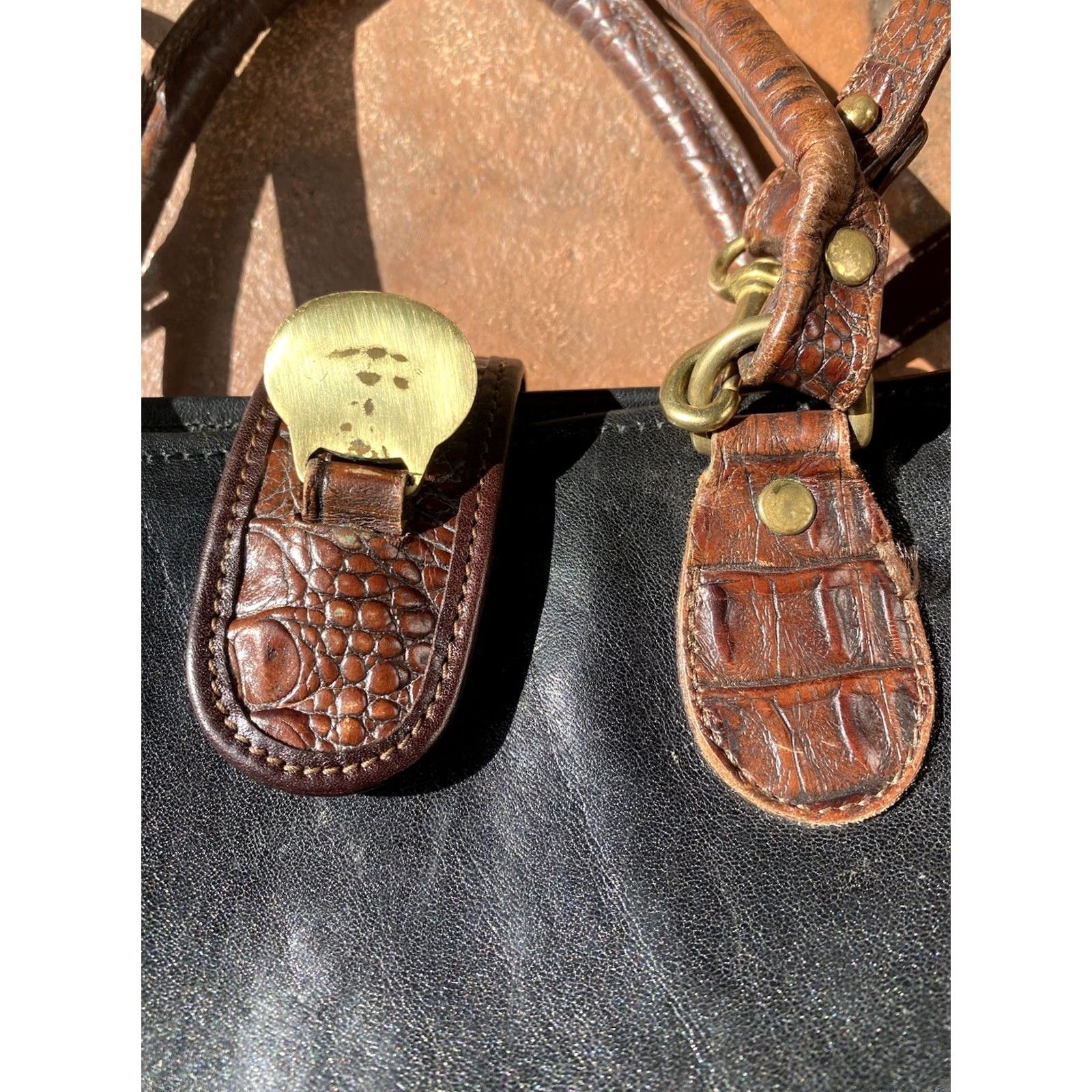 BRAHMIN VINTAGE Brahmin Shoulder Bag Cross Body Leather Tote Handbag Purse Black Ladies Medium Bag Charm Brown Croc Leather Size ONE SIZE - 6 Thumbnail