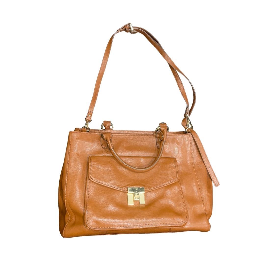 Tommy Hilfiger Brown Leather Large Tote Handbag Purse Classy Satchel Chic Size ONE SIZE - 1 Thumbnail