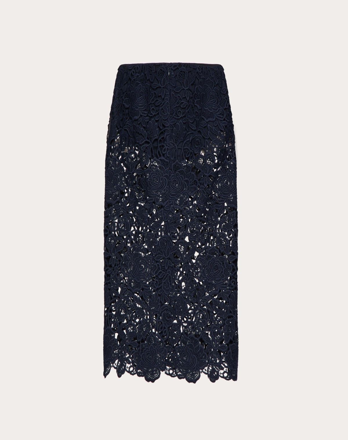 Valentino o1s1wg110525 Rose Guipure Skirt in Navy Blue Size 30" / US 8 / IT 44 - 2 Thumbnail