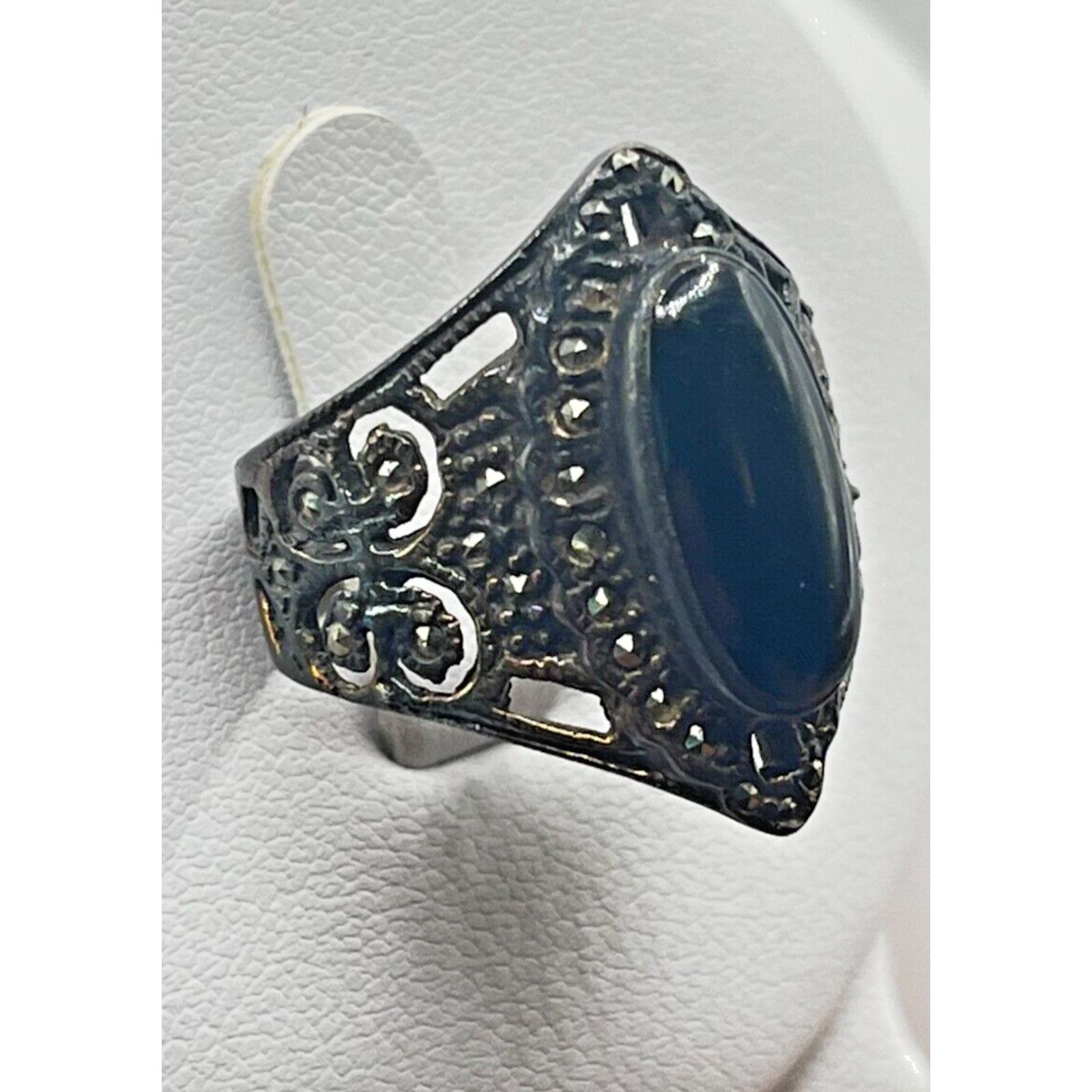 Other Vintage Silver Ring Sz 7.5 Womens Black Onyx Marcasite Ring Size ONE SIZE - 3 Thumbnail