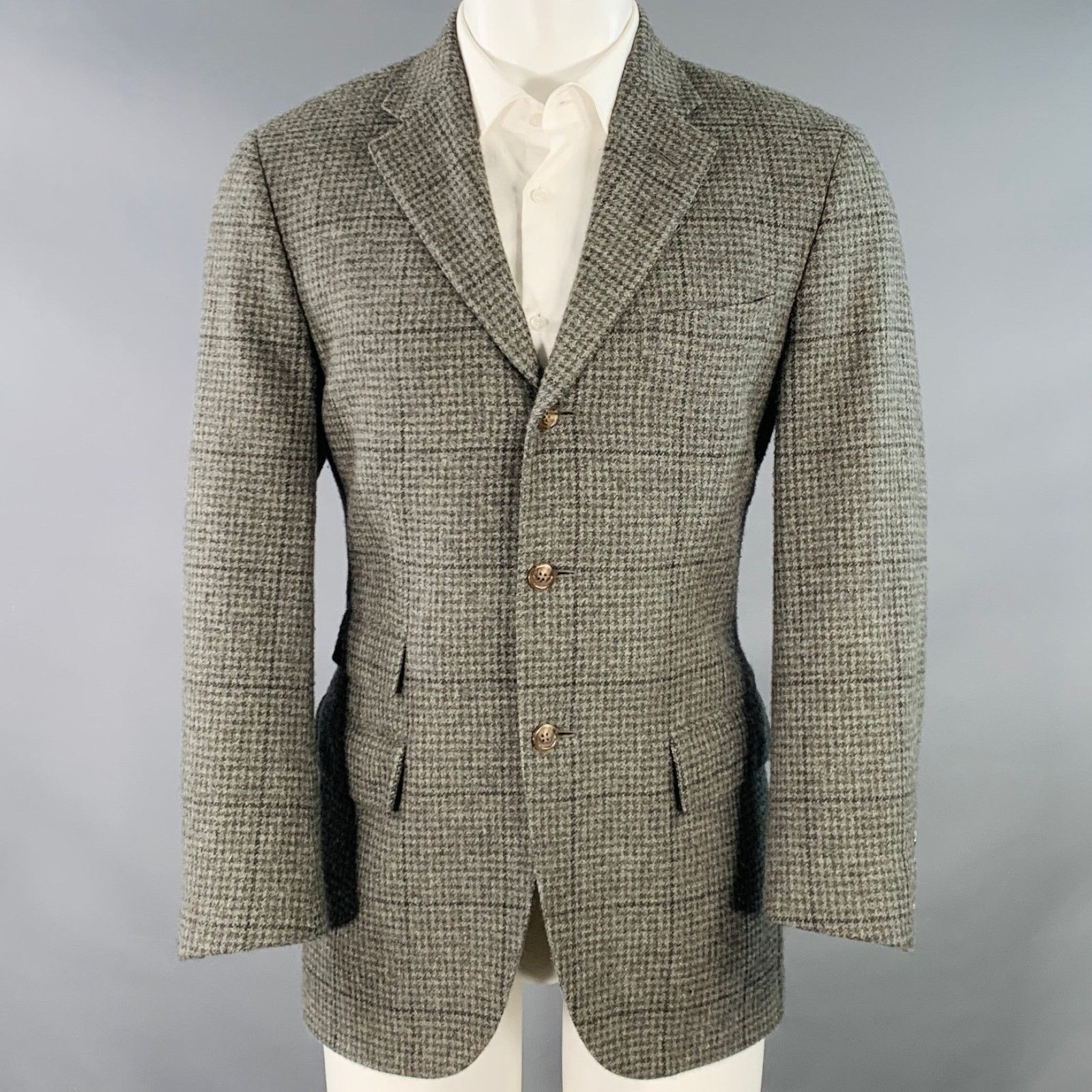 Ralph Lauren Size 38 Regular Grey Light Grey Plaid Cashmere Sport Coat Size 38R - 1 Thumbnail
