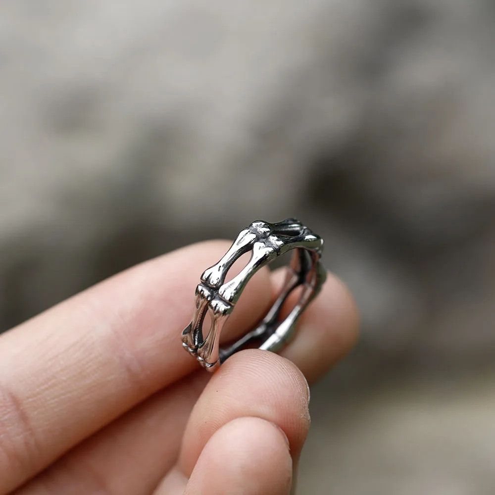 Jewelry Simple Gothic Skull Bone Rings Size ONE SIZE - 2 Thumbnail