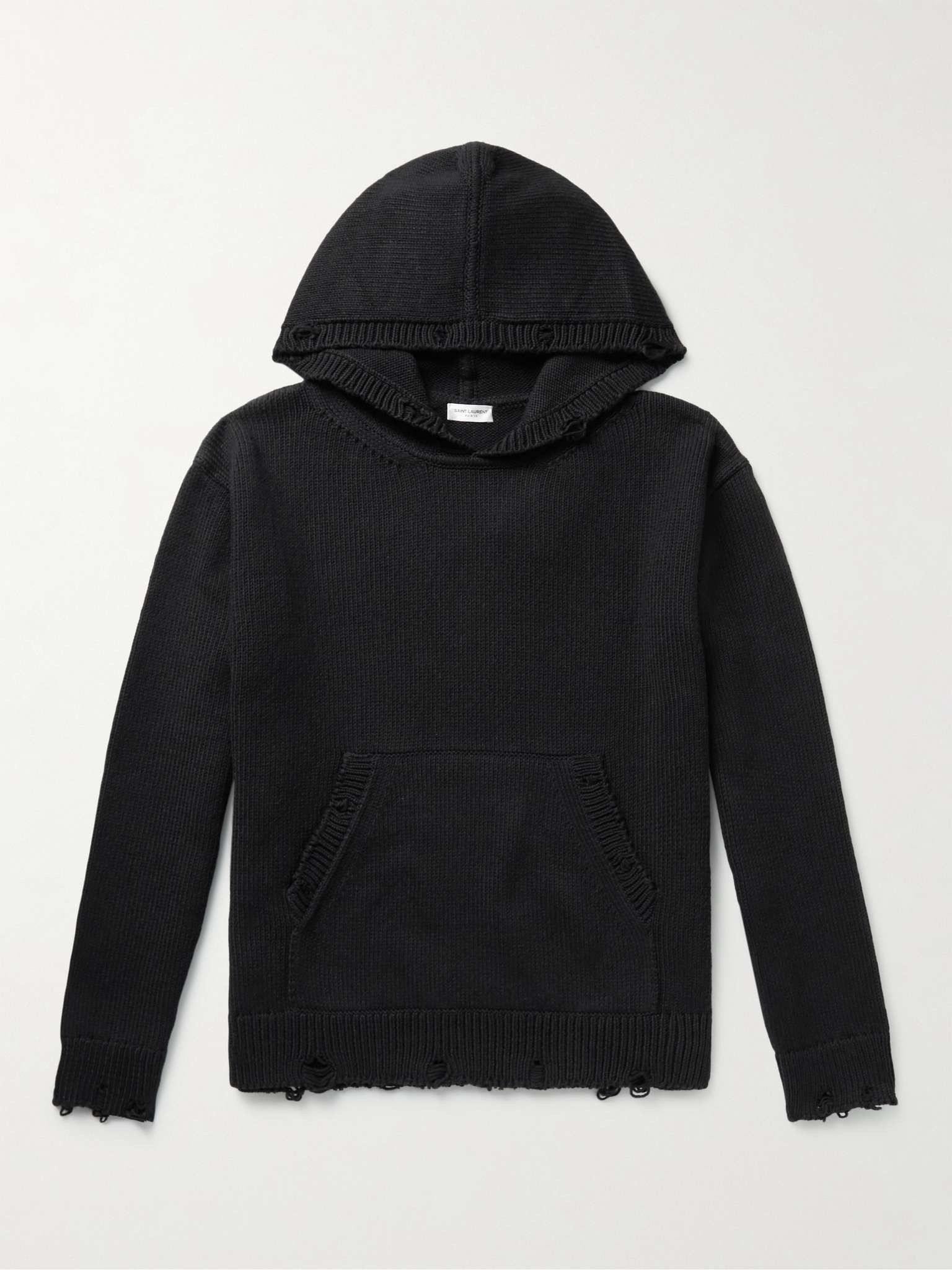 Saint Laurent Paris o1la1rc1a0825 712150 Distressed Hoodie in Cotton in Black Size US M / EU 48-50 / 2 - 2 Thumbnail