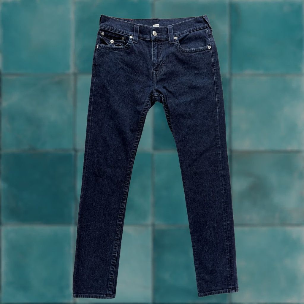 True Religion True Religion Rocco Jeans Mens 33x34 Blue Rinse Slim Stretch Denim Flap Logo Pockets Zip Casual Vintage: No Size US 33 - 1 Thumbnail