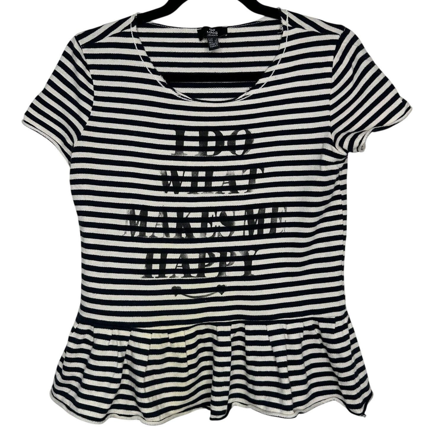 Other MNG Mango Black Stripe I Do What Makes Me Happy Ruffle Tee S Size S / US 4 / IT 40 - 1 Thumbnail