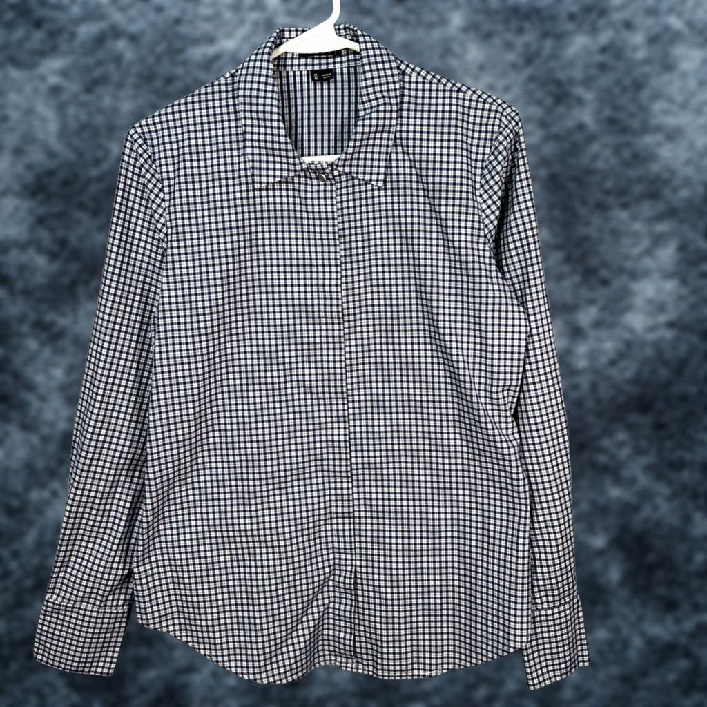 Theory Theory Button-Up Shirt Cotton Long Sleeve Blue & White Checkered Womens Medium Size M / US 6-8 / IT 42-44 - 1 Thumbnail