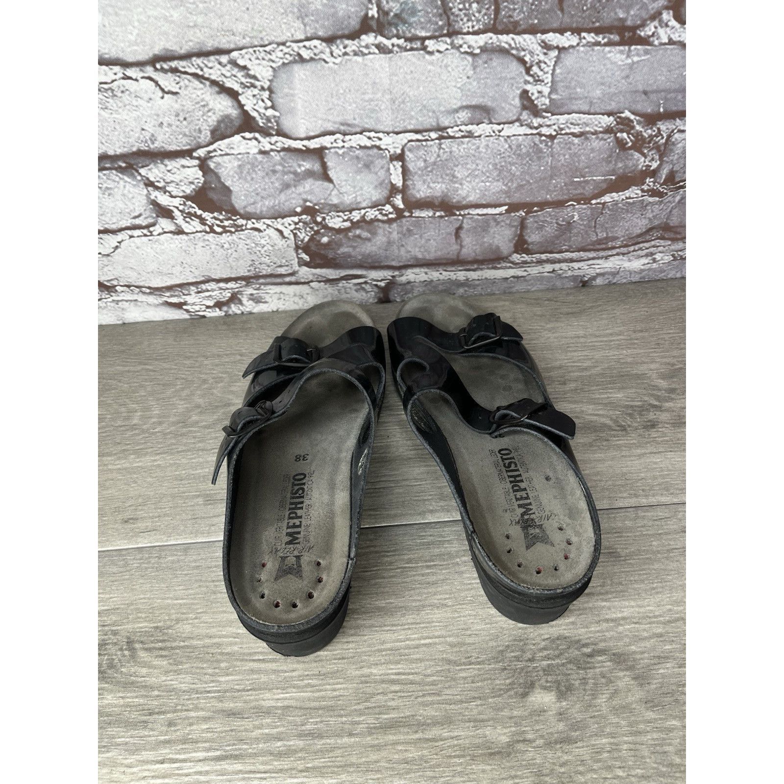 Mephisto Mephisto Black Patent Leather Buckle Wedge Sandals Women’s S Size US 7.5 / IT 37.5 - 23 Thumbnail