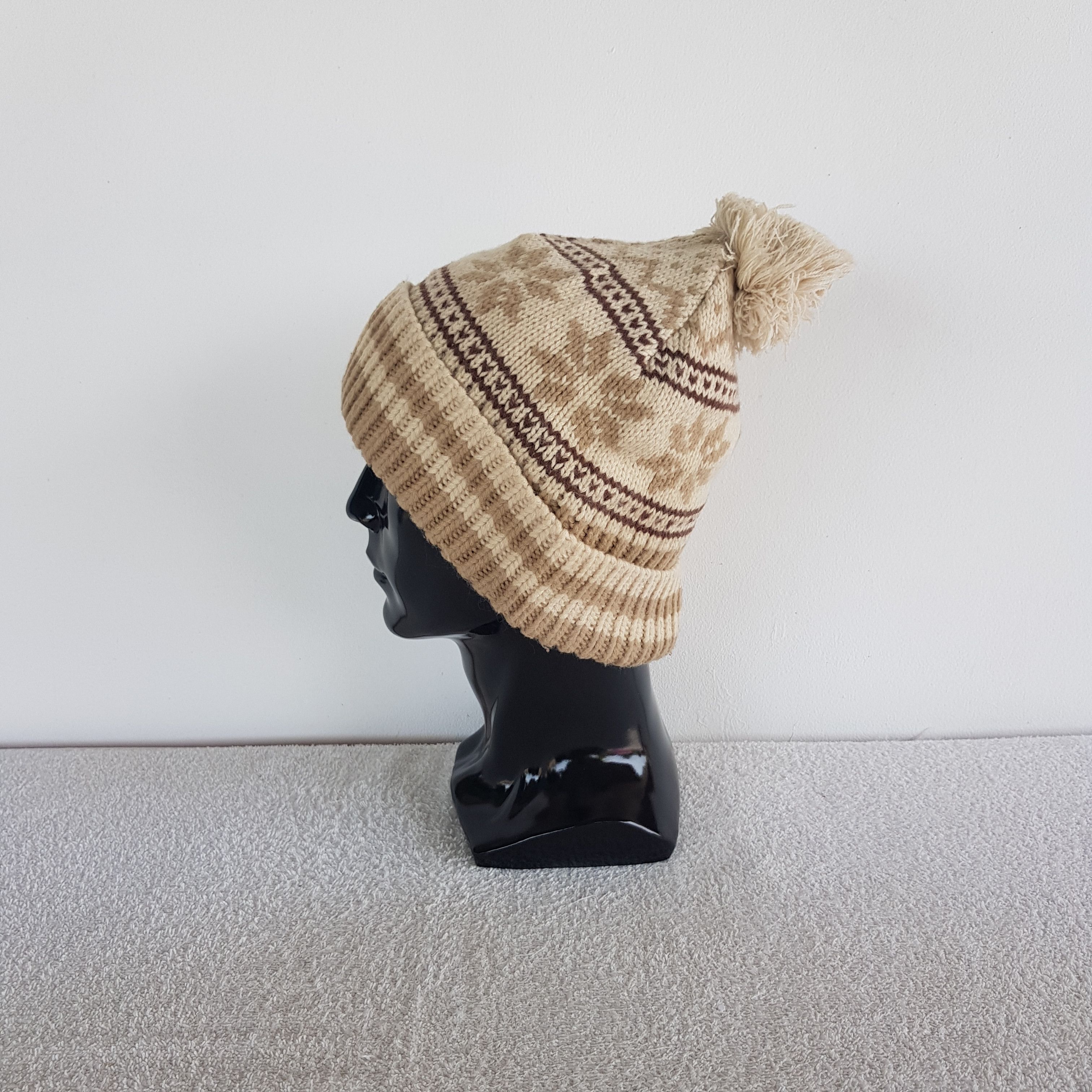 Homespun Knitwear Vintage Japanese Beanie Fair Isle Ribbed Knit Snow Caps Hats Size ONE SIZE - 4 Thumbnail