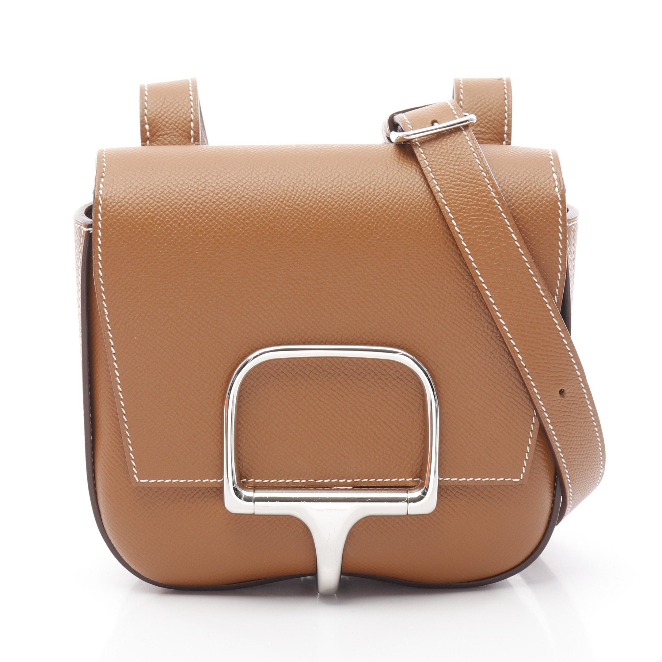 Hermes Della Cavalleria Mini Gold Shoulder Bag Veau Epsom Light Brown Silver Hardware Z Stamp, Women's