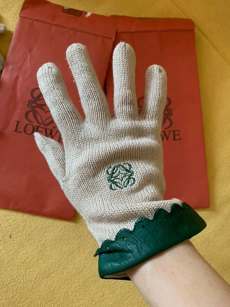 Loewe Loewe Cotton and hemp embroidered leather gloves Size ONE SIZE - 8 Thumbnail