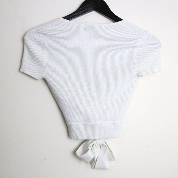 Aritzia Wilfred All Tied Up Short-sleeve Wrap Ribbed Sweater Size XS / US 0-2 / IT 36-38 - 7 Thumbnail