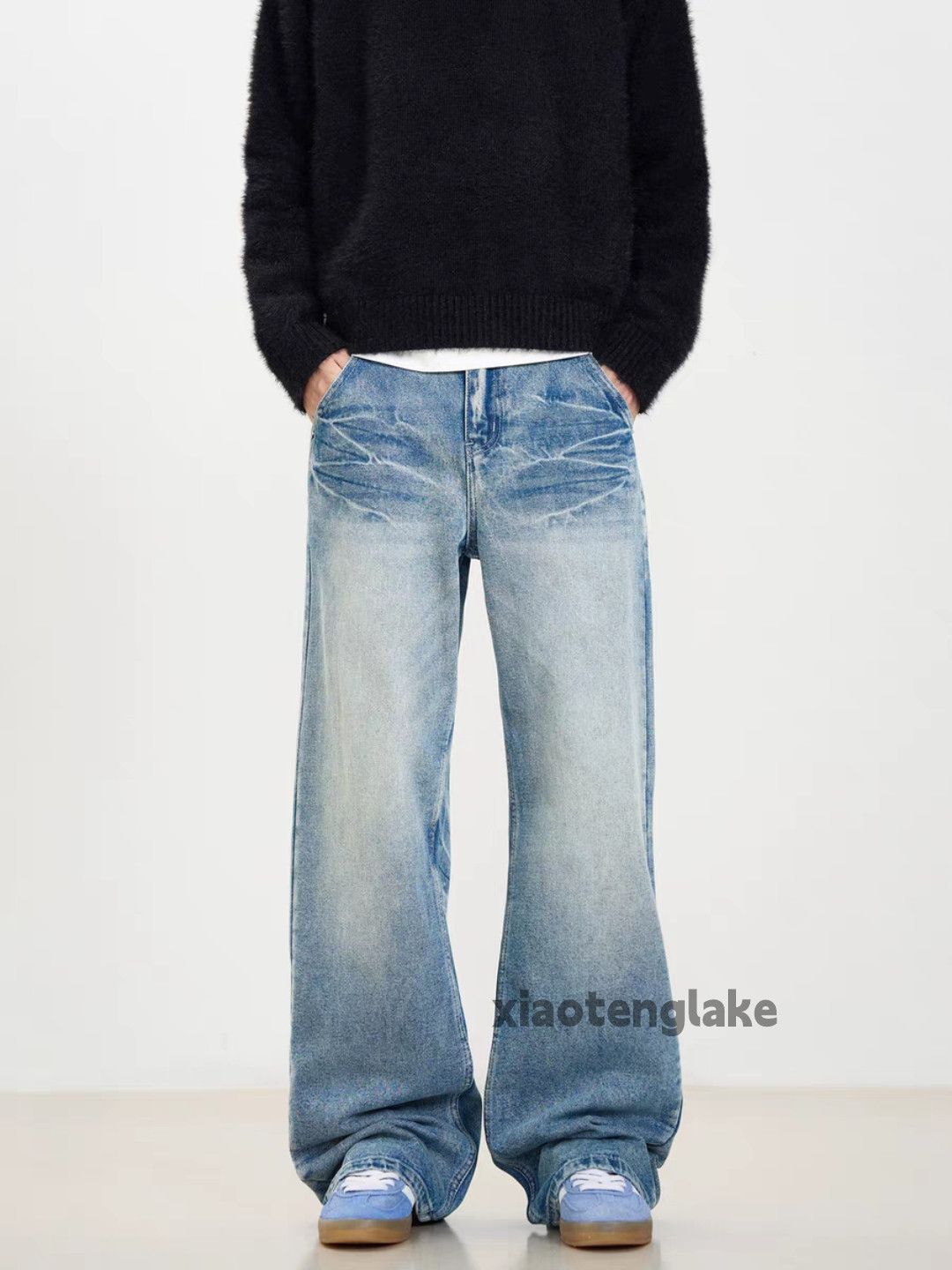 Jean Unisex washed faded punk grunge loose baggy jeans Size US 32 / EU 48 - 1 Thumbnail