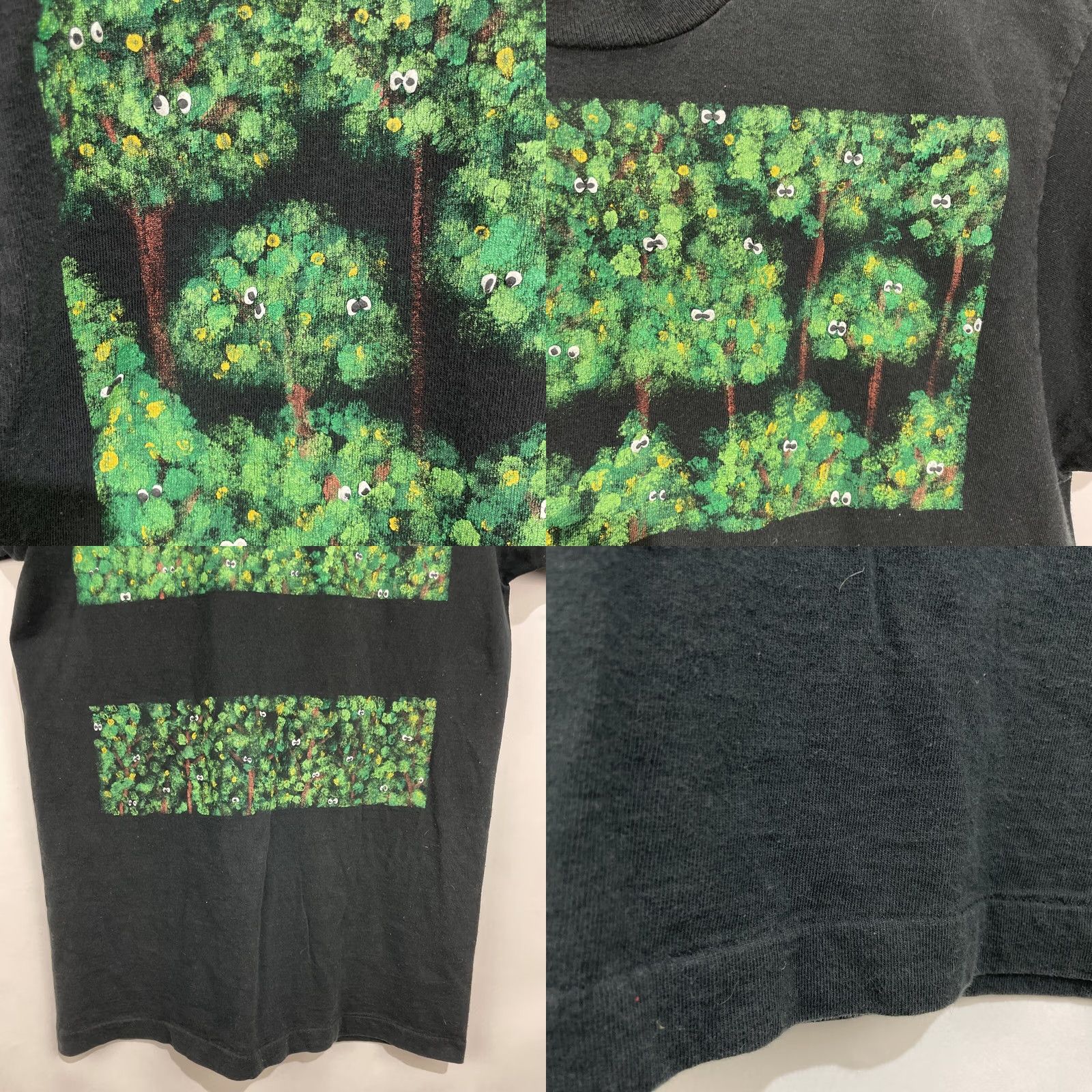 Fruit Of The Loom VINTAGE Puff Painted Eyes In The Forest T Shirt Large Black Cotton Fruit of the Loom Men 1990s Graphic Tee Grunge US Made Size US L / EU 52-54 / 3 - 8 Thumbnail